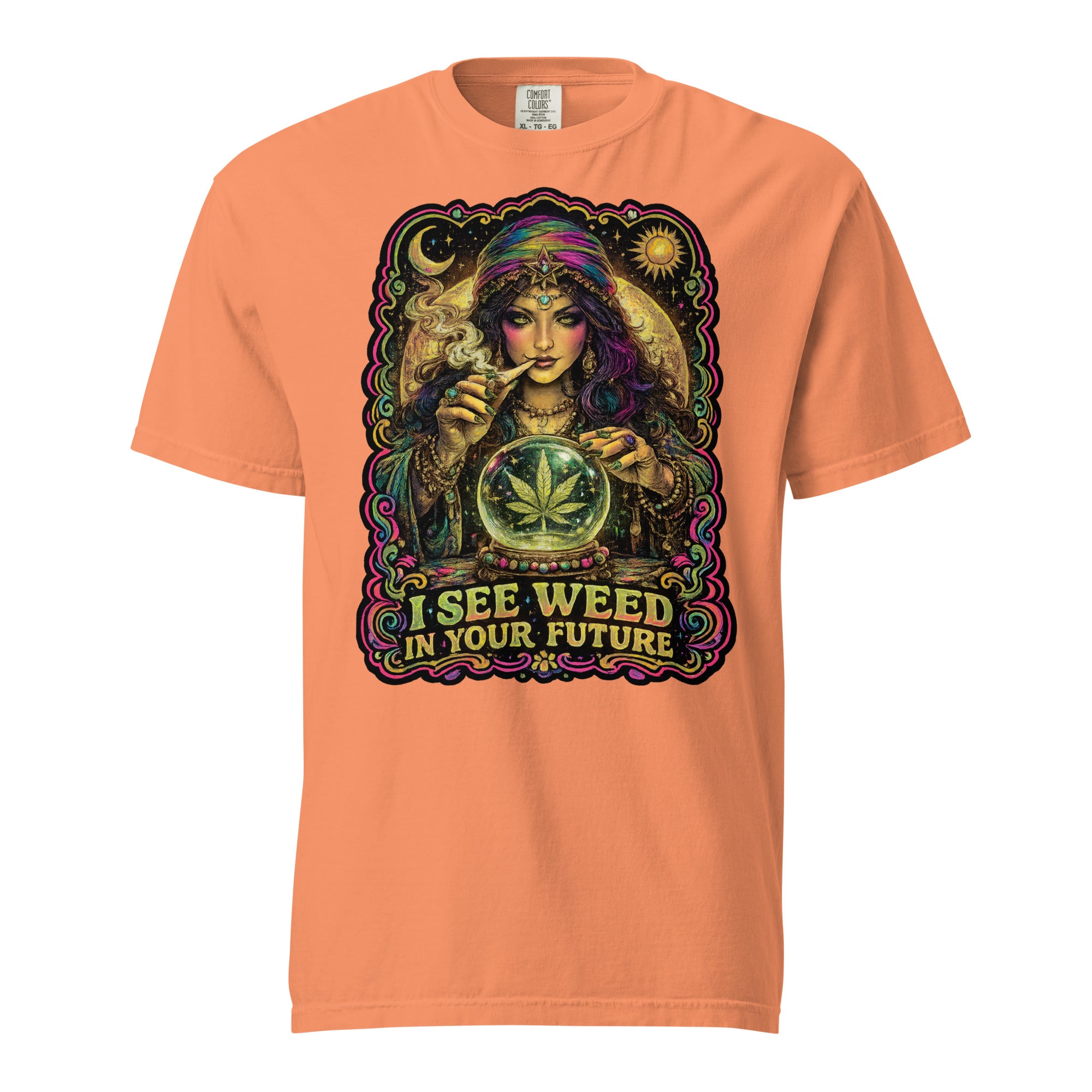 I See Weed In Your Future T-Shirt | 70s Blacklight Fortune Teller Cannabis Graphic Tee | Psychedelic Weed Shirt | Magic Leaf Tees
