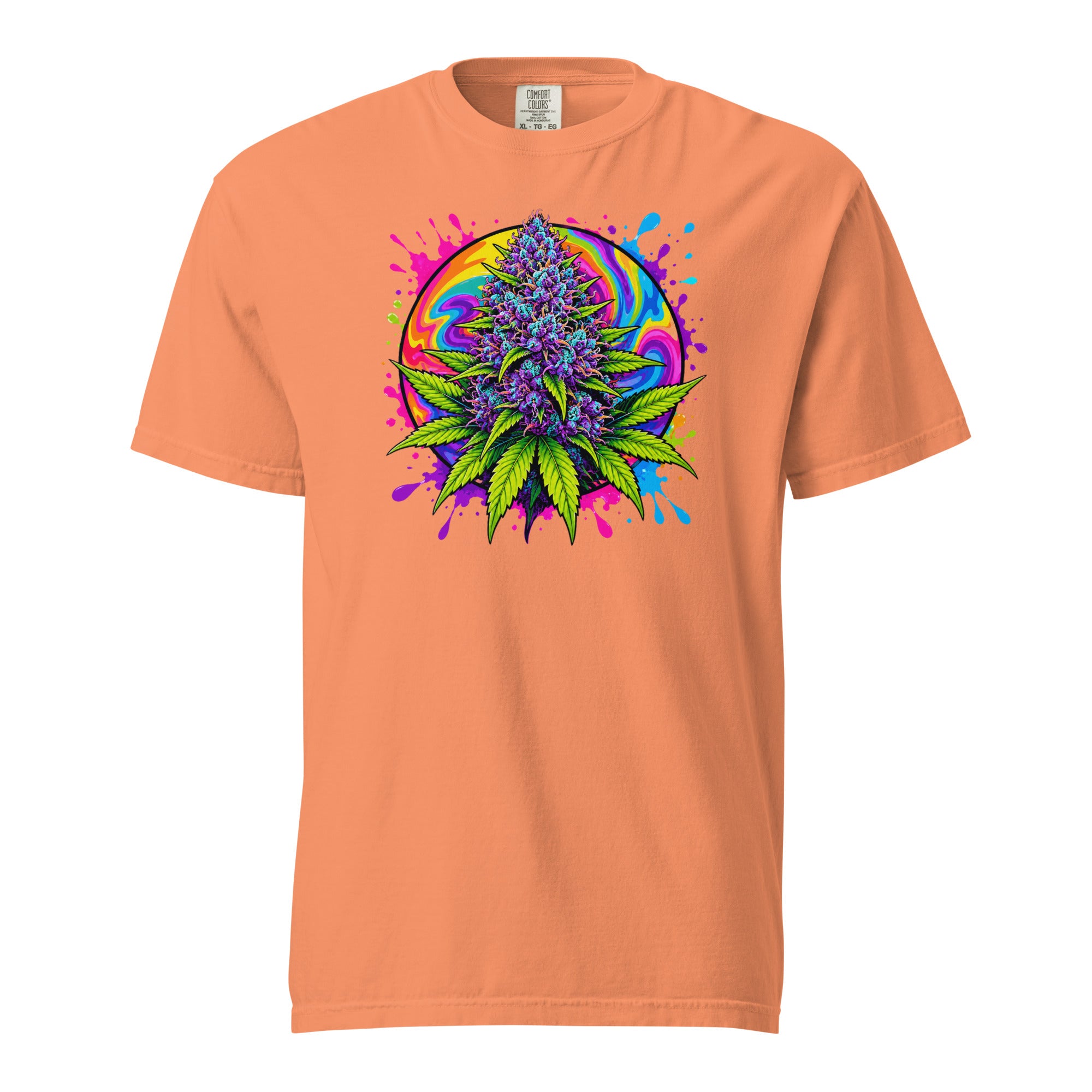 Psychedelic Cannabis Bud T-Shirt, Neon Weed Leaf Graphic Tee, Magic Leaf Tees