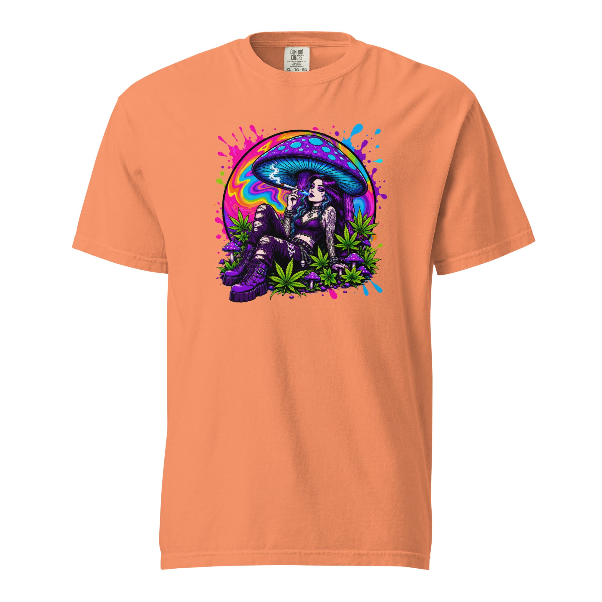 Goth Girl Mushroom T-Shirt, Psychedelic Cannabis Graphic Tee, Neon Stoner Pop Art Shirt, Magic Leaf Tees