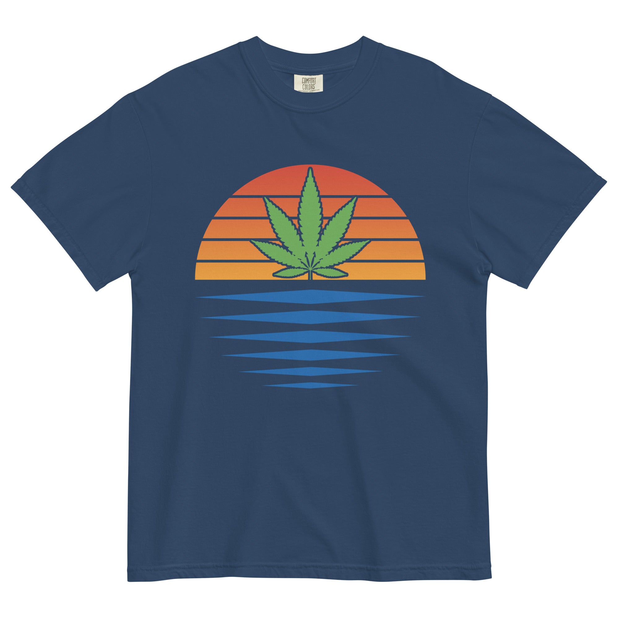 Abstract Pot Leaf Sunrise Tee | Retro Cannabis Shirt | Stylish Weed Fashion | Magic Leaf Tees