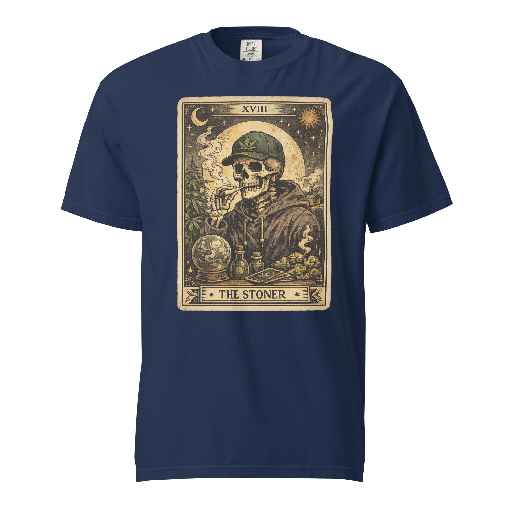 The Stoner Tarot Card T-Shirt | Skeleton Smoking Joint Cannabis Graphic Tee | Vintage Weed Art Shirt | Magic Leaf Tees
