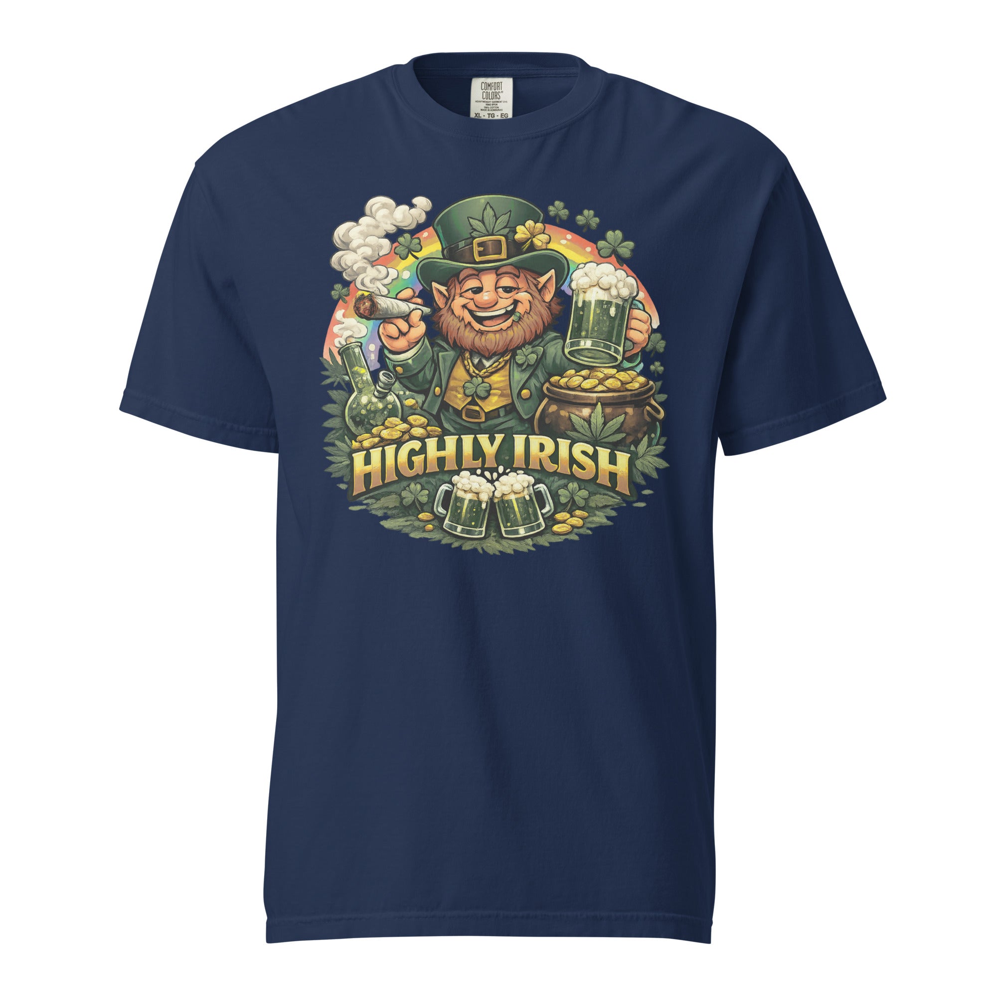 Highly Irish Funny St. Patrick’s Day Weed T-Shirt – Leprechaun Smoking Joint 420 Shirt | Magic Leaf Tees