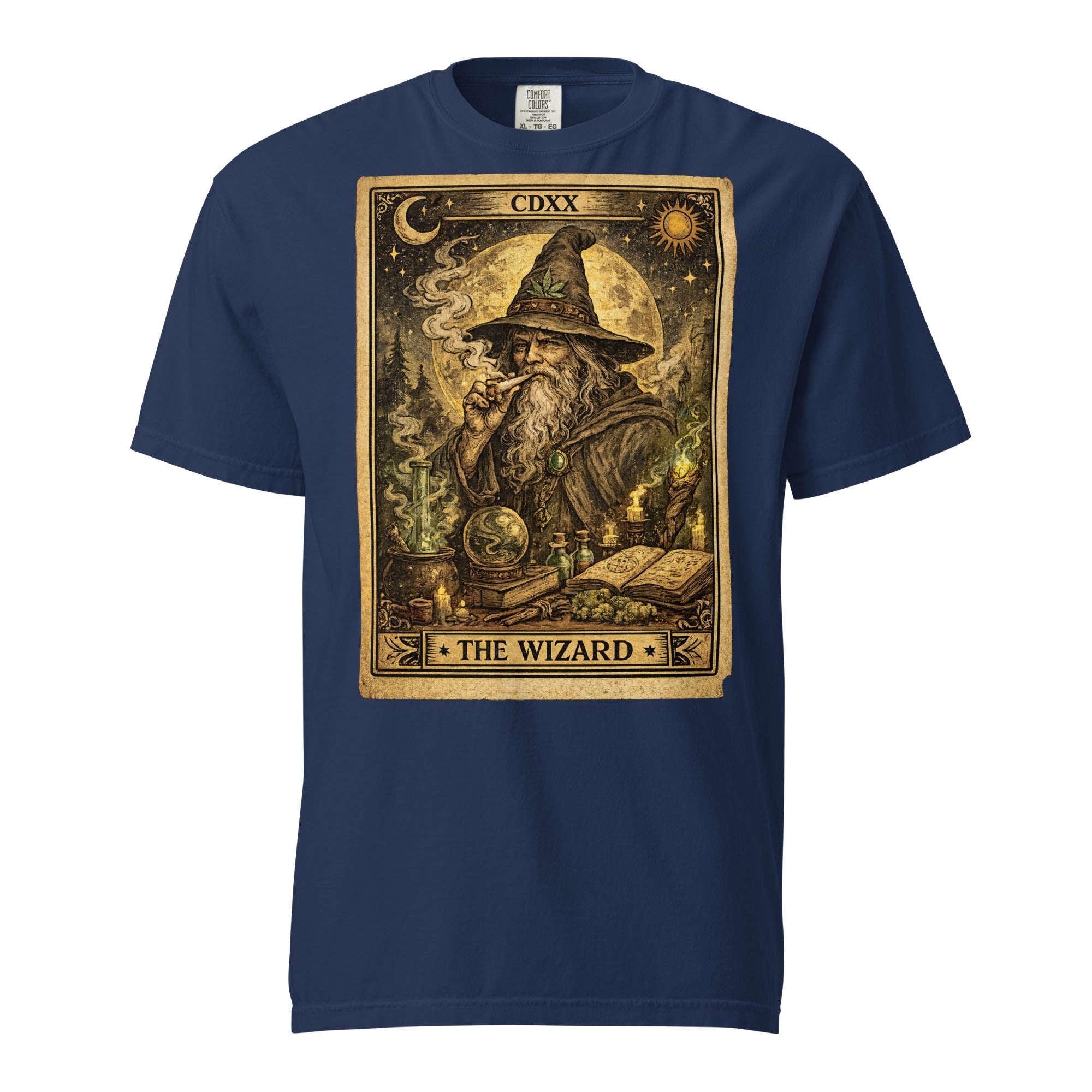 The Wizard 420 Tarot Card T-Shirt | Wizard Smoking Joint Cannabis Graphic Tee | Vintage Weed Art Shirt | Magic Leaf Tees