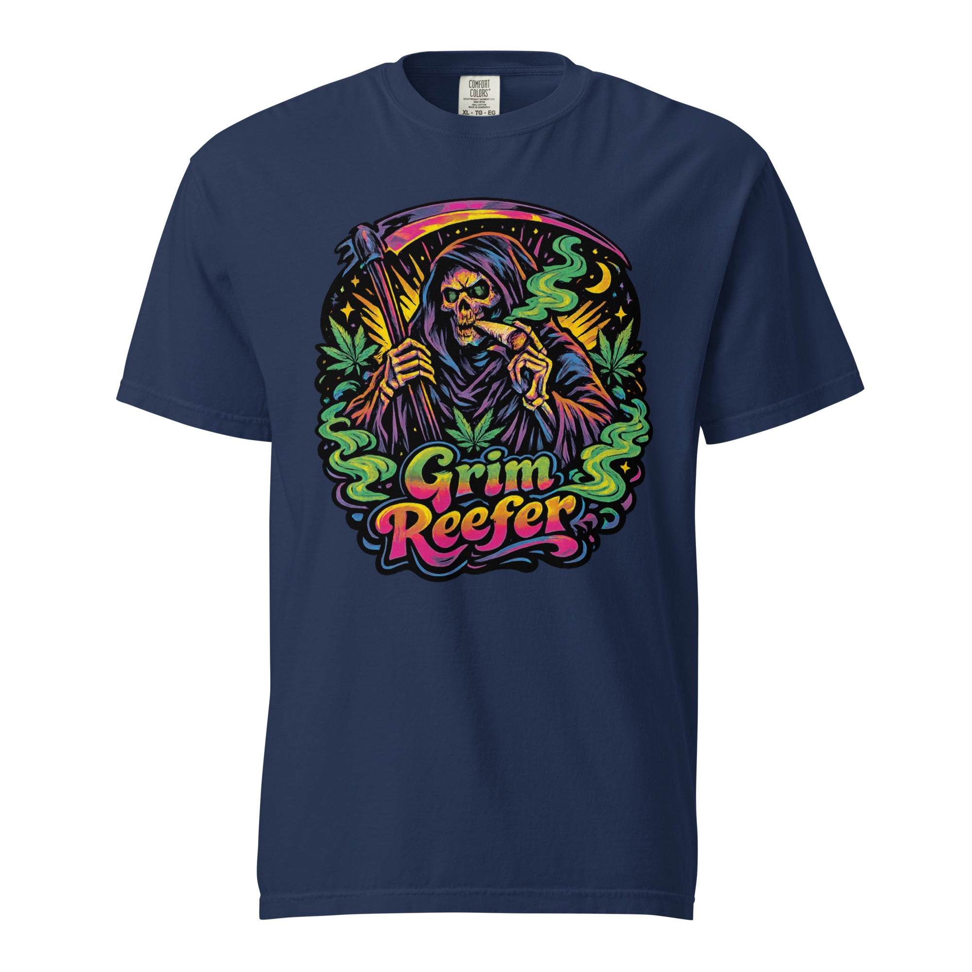 Grim Reefer T-Shirt – 70s Psychedelic Grim Reaper Stoner Graphic Tee | Retro Cannabis Art Shirt