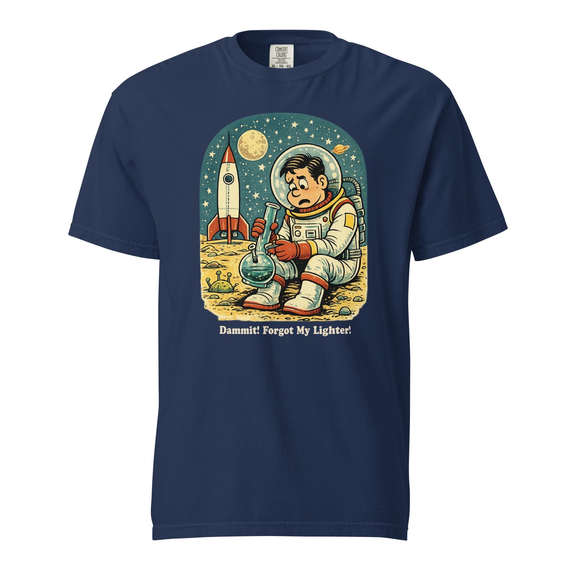 Dammit I Forgot My Lighter Astronaut T-Shirt – Funny Retro Space Bong Graphic Tee | Magic Leaf Tees