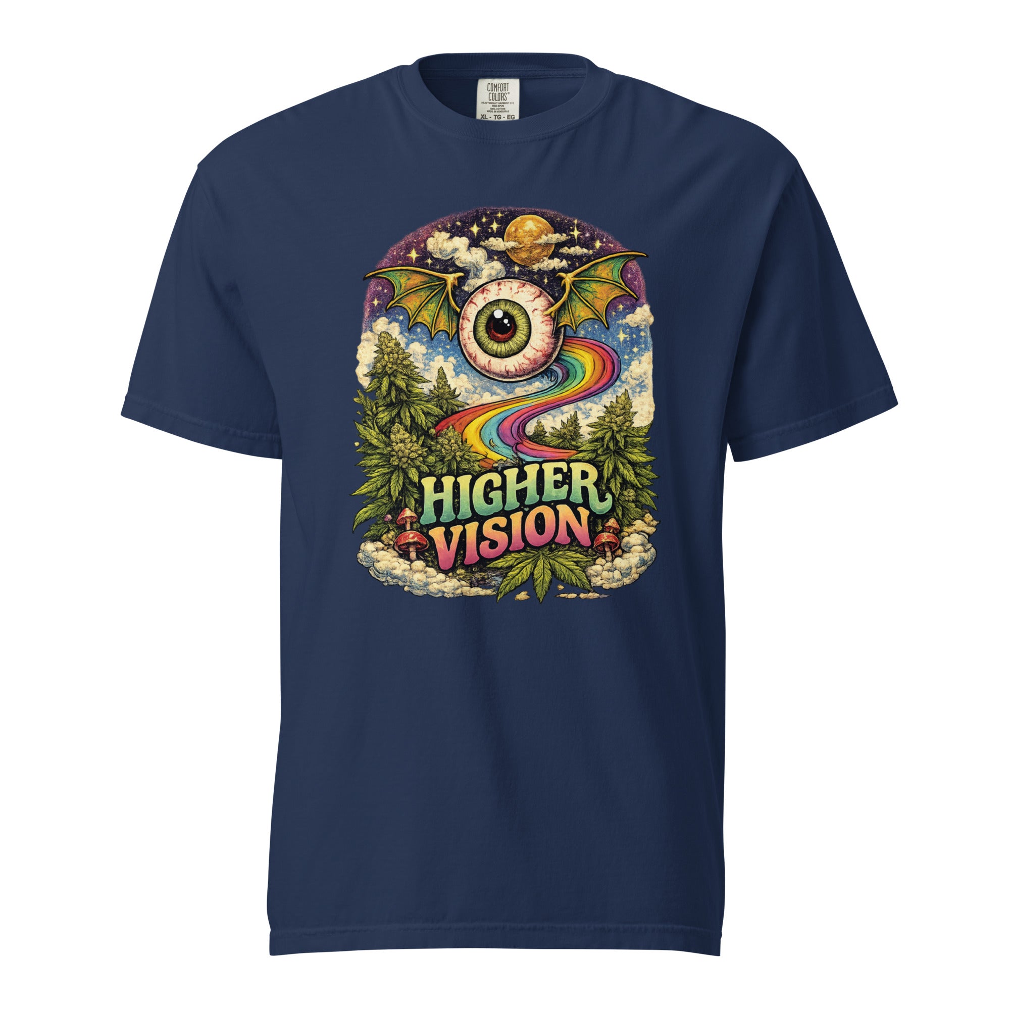 Higher Vision Flying Eye T-Shirt – Retro 60s Psychedelic Cannabis Graphic Tee | Vintage Stoner Art Shirt | Magic Leaf Tees