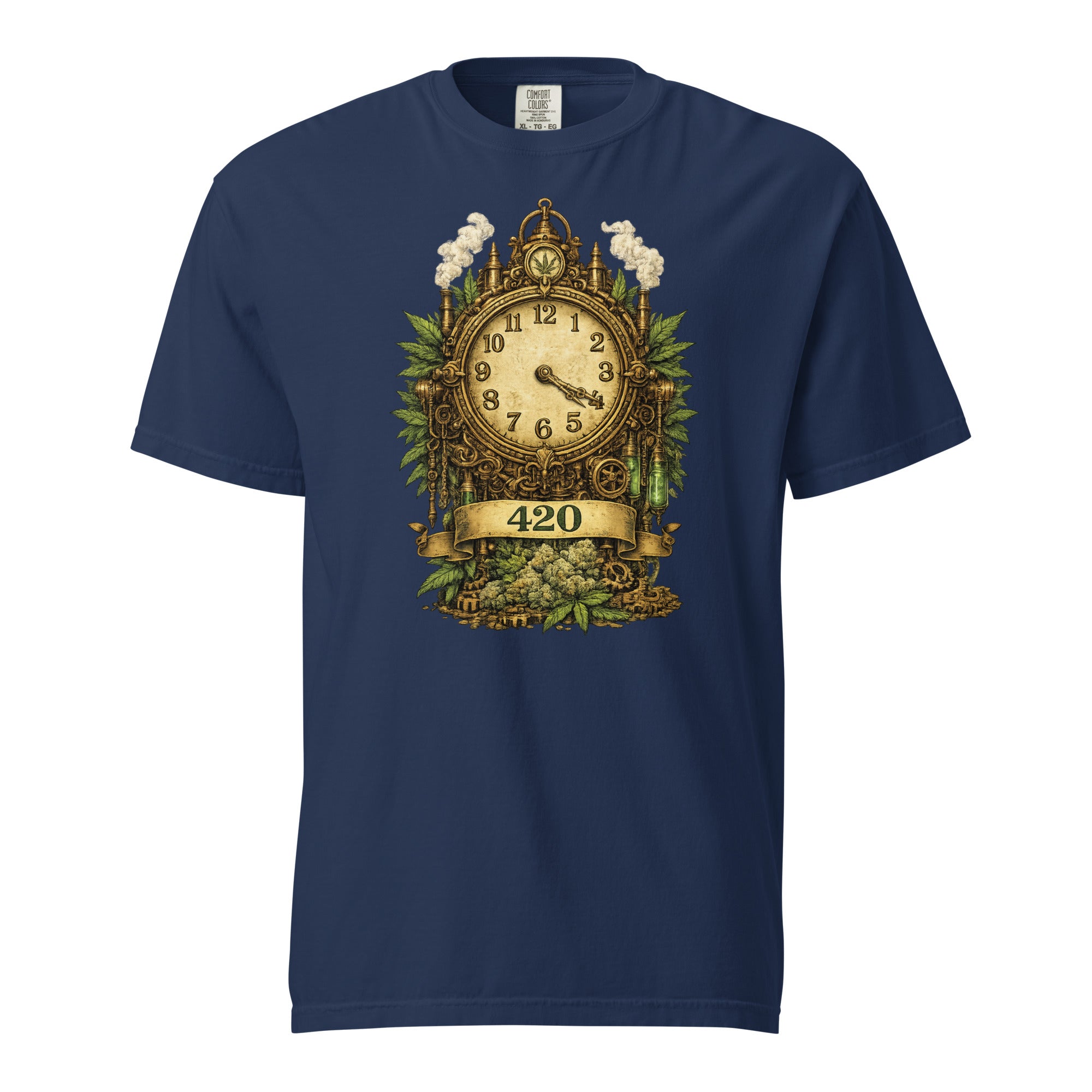 Steampunk 420 Clock T-Shirt – Vintage Cannabis Pocket Watch Graphic Tee | Industrial Weed Art Shirt | Magic Leaf Tees