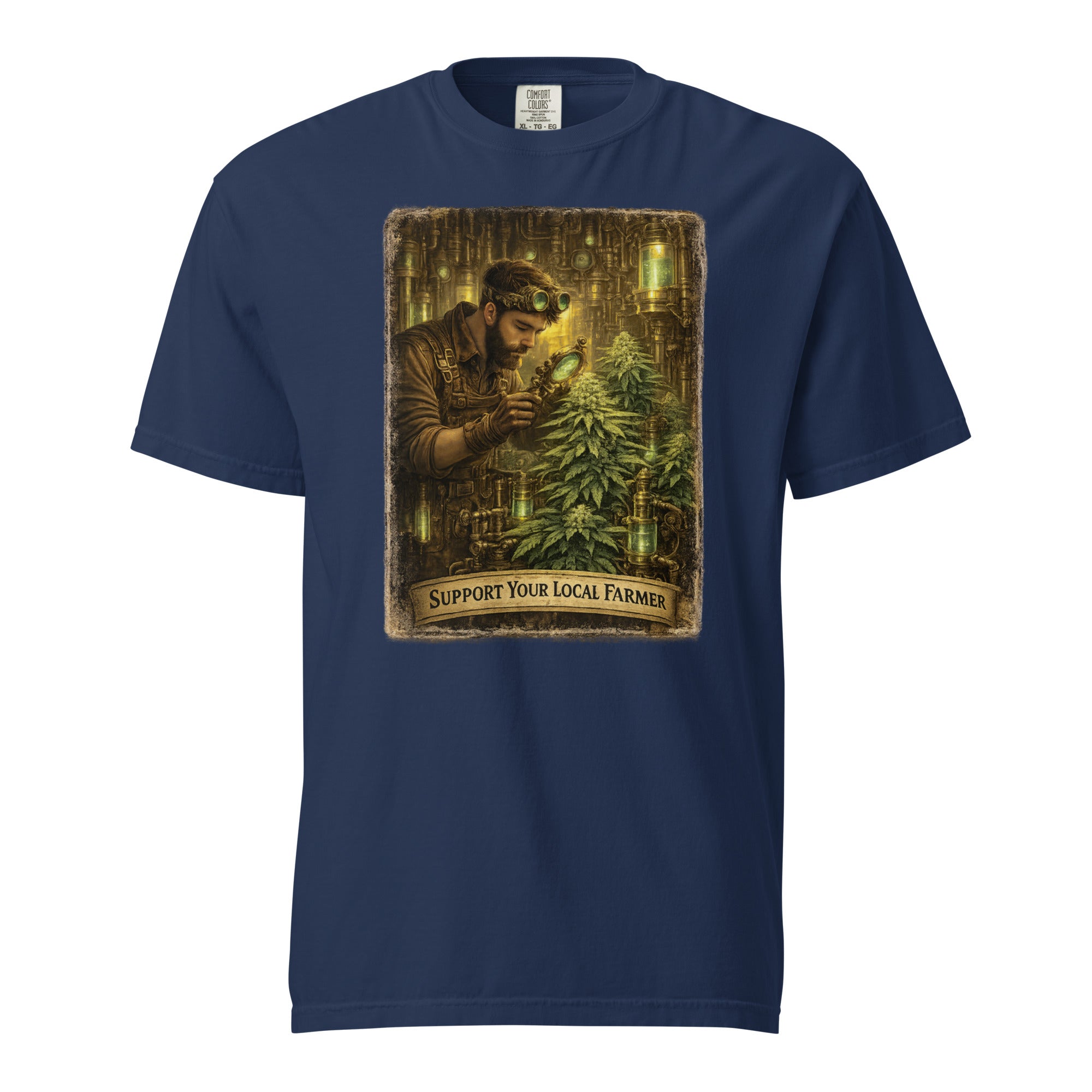 Steampunk Cannabis Gardener T-Shirt – Vintage Industrial Weed Cultivation Graphic Tee | Retro 420 Grower Shirt | Magic Leaf Tees