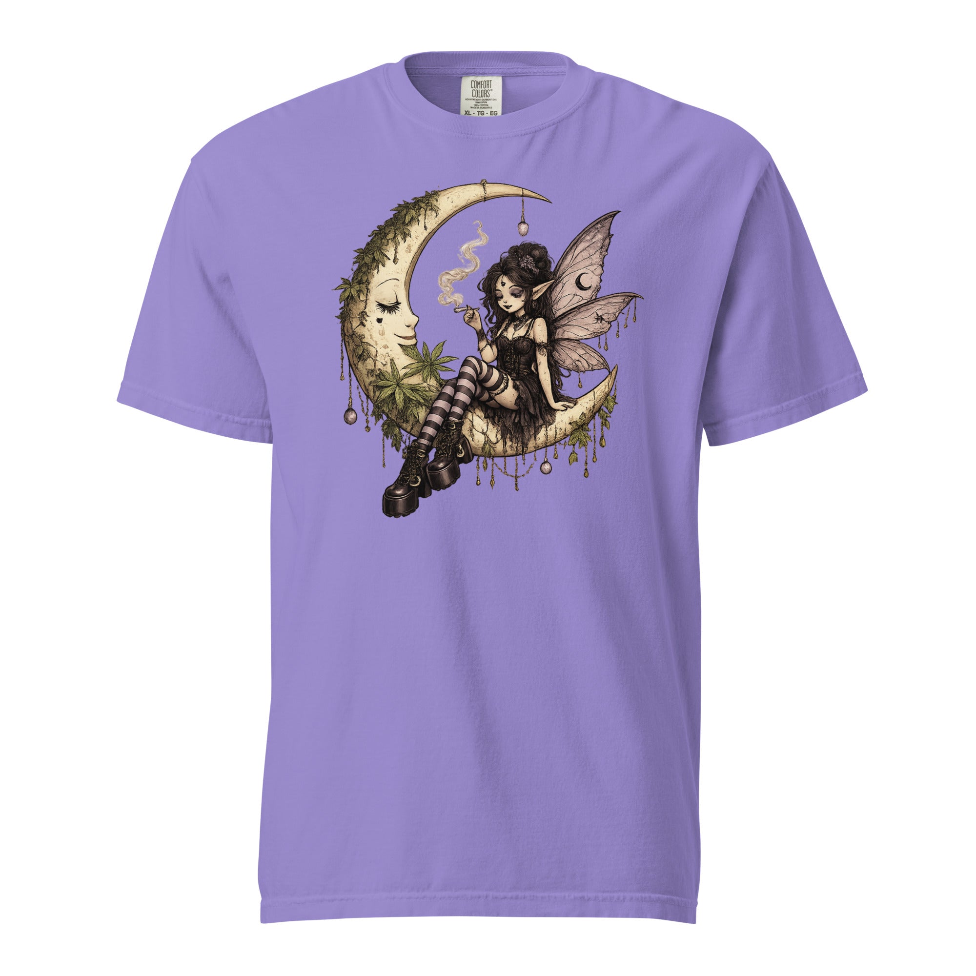 Whimsygoth Weed Fairy Crescent Moon T-Shirt | Gothic Cannabis Fairy Graphic Tee | Magic Leaf Tees