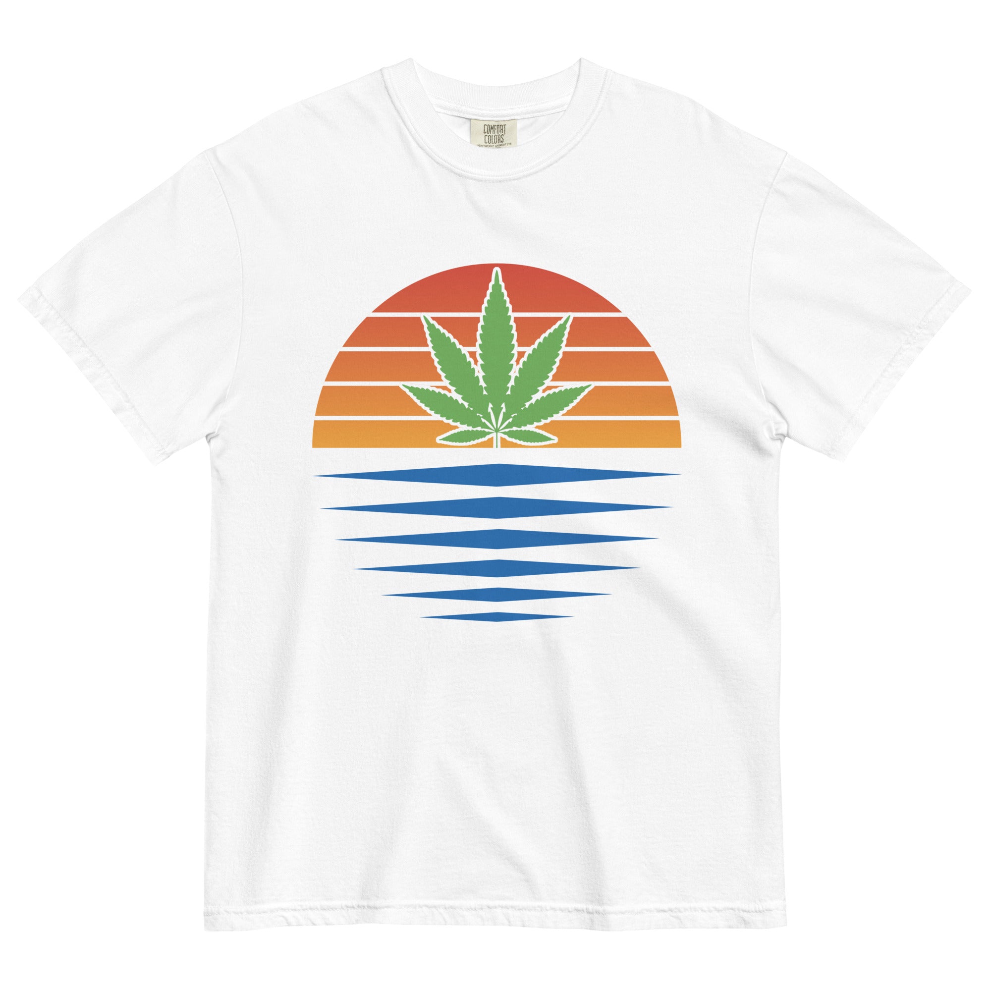 Abstract Pot Leaf Sunrise Tee | Retro Cannabis Shirt | Stylish Weed Fashion | Magic Leaf Tees