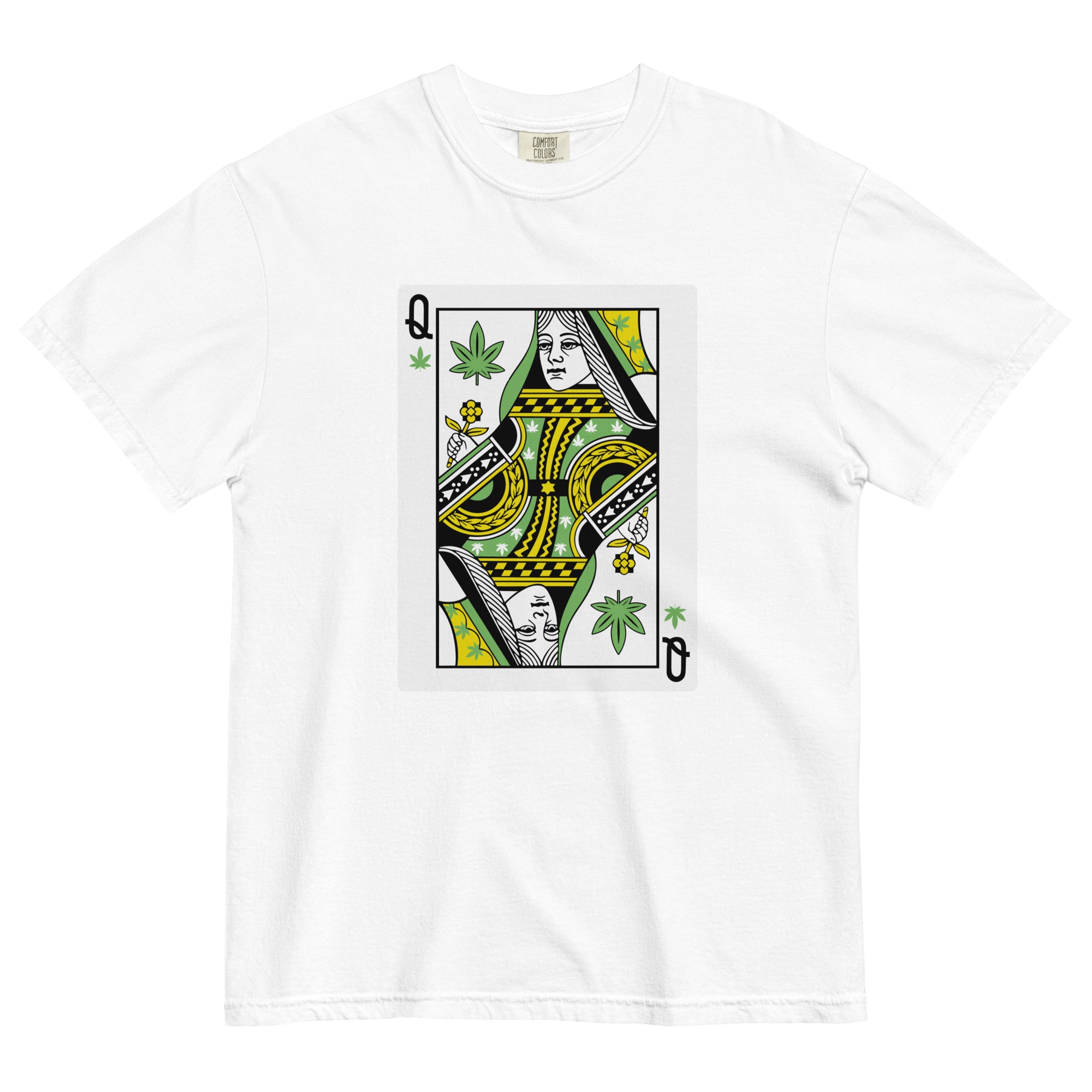 Queen of Weed Playing Card T-Shirt: Cannabis Casino Apparel | Magic Leaf Tees