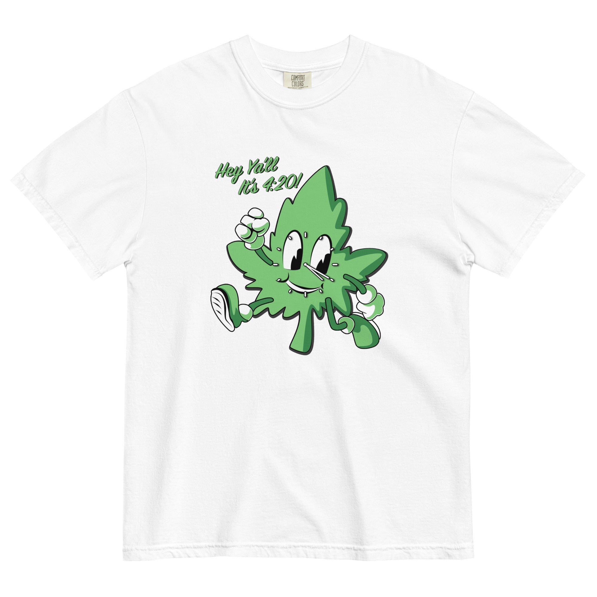 Hey Y'all It's 4:20! Funny Weed T-Shirt with Cartoon Leaf