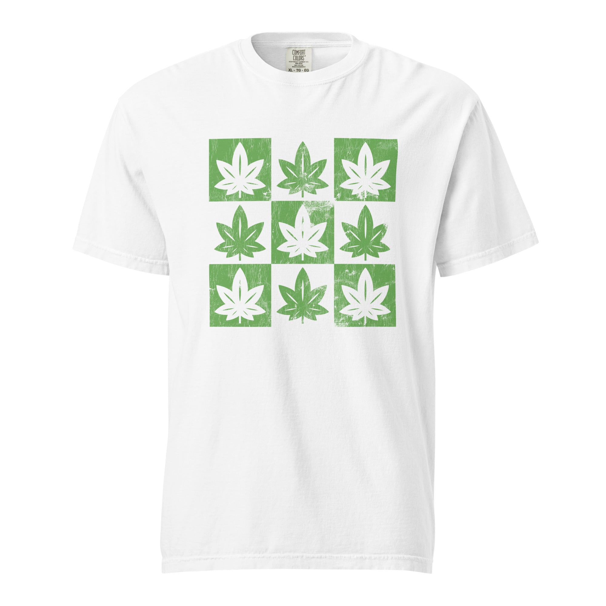 Cannabis Checkerboard T-Shirt - Trippy Weed Leaf Tee - 420-Friendly Streetwear - Stoner Aesthetic Graphic Shirt - Rasta & Skate Style