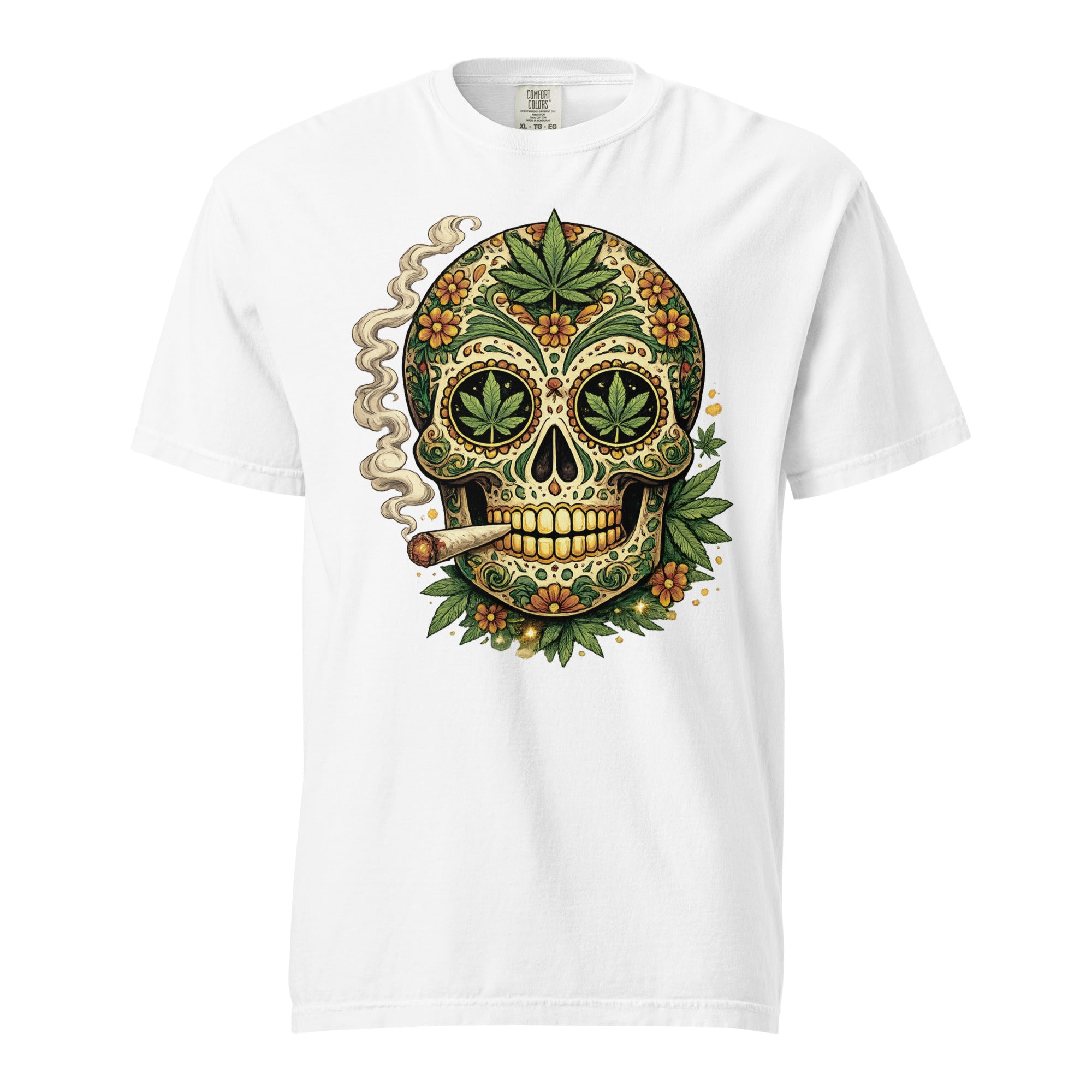 Cannabis Sugar Skull T-Shirt – Day of the Dead Weed Graphic Tee | Magic Leaf Tees