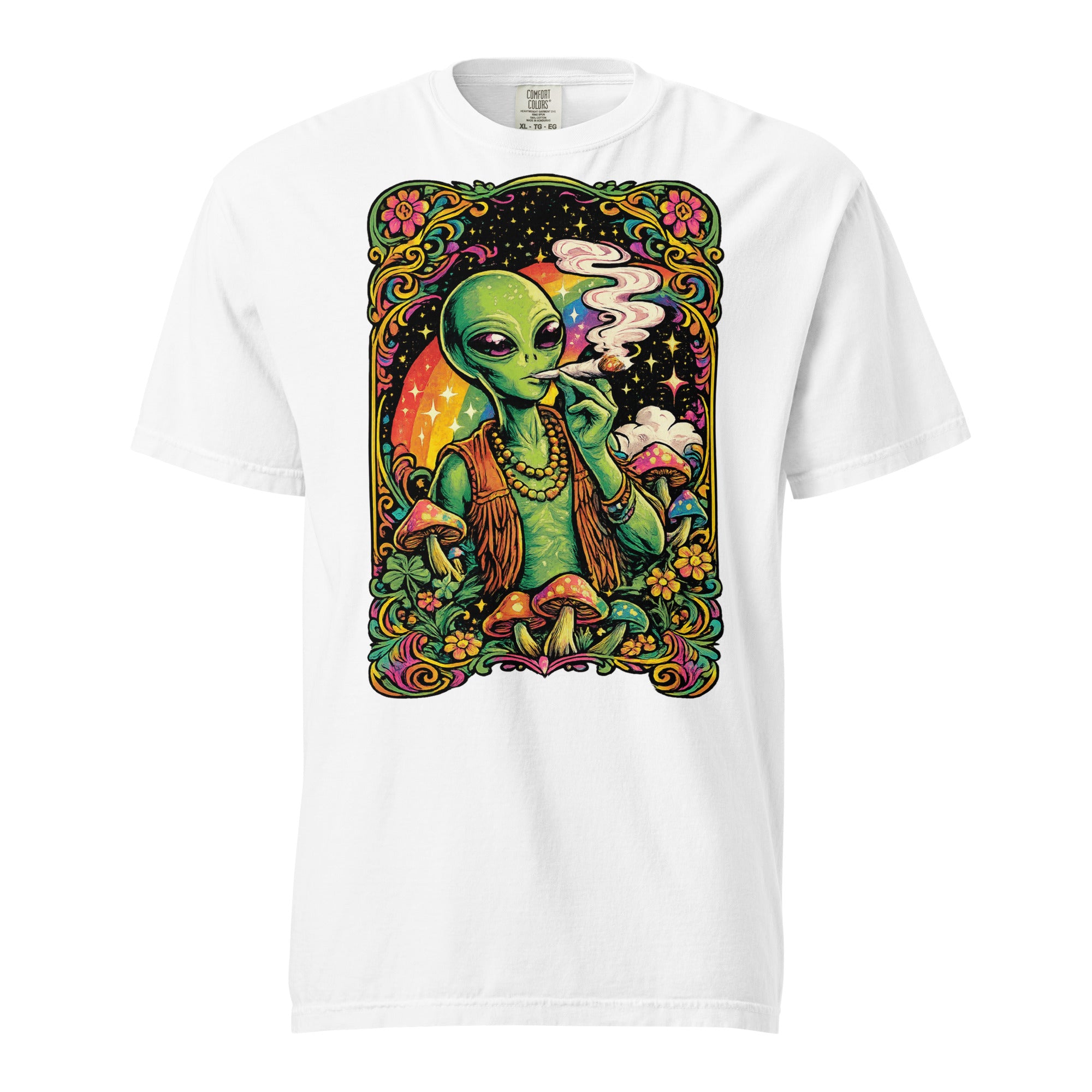 Psychedelic Alien Weed T-Shirt – 60s Rock Poster Cannabis Graphic Tee | Magic Leaf Tees