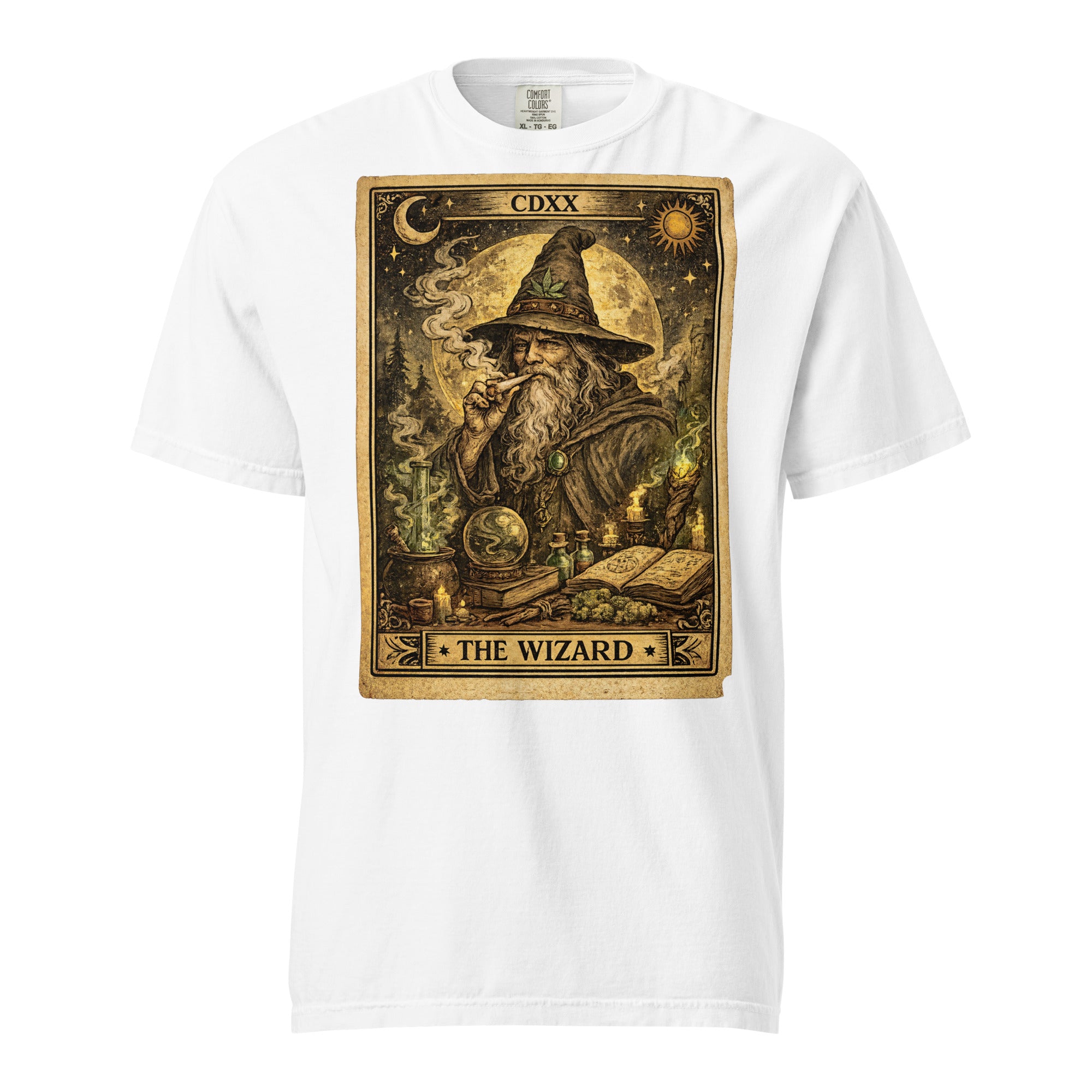 The Wizard 420 Tarot Card T-Shirt | Wizard Smoking Joint Cannabis Graphic Tee | Vintage Weed Art Shirt | Magic Leaf Tees