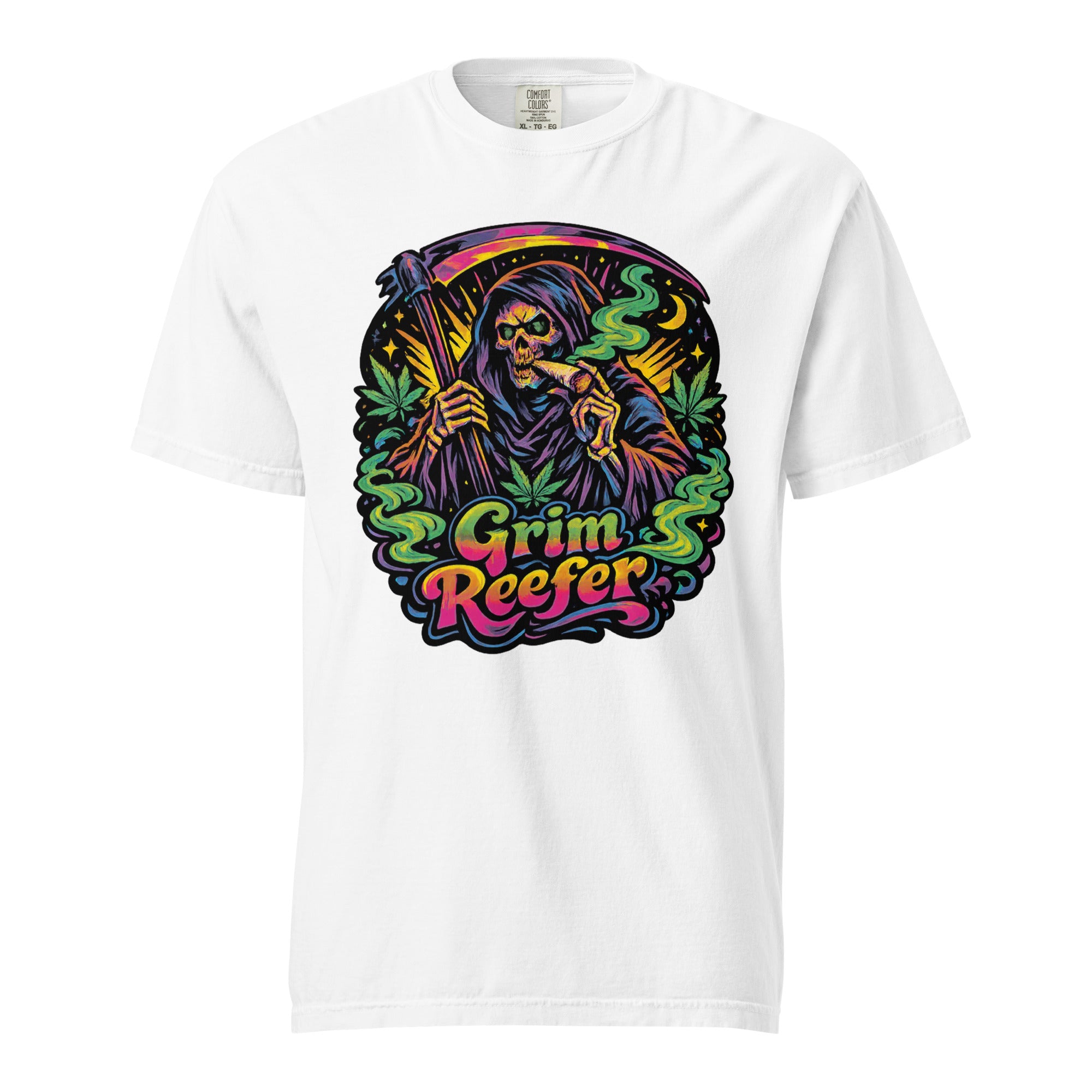Grim Reefer T-Shirt – 70s Psychedelic Grim Reaper Stoner Graphic Tee | Retro Cannabis Art Shirt