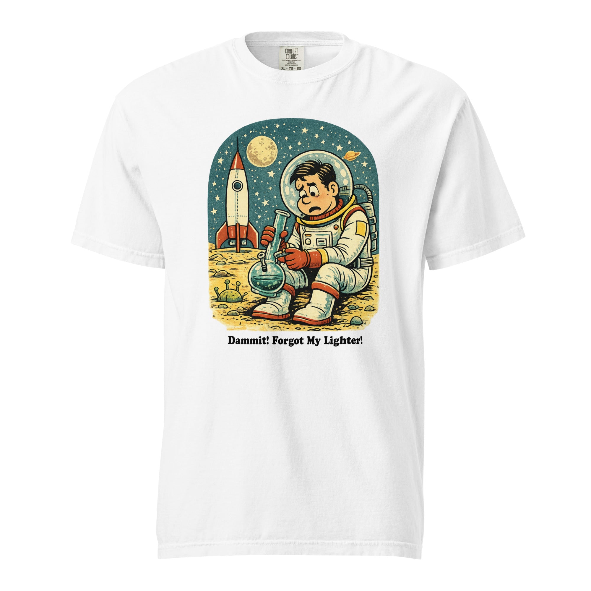 Dammit I Forgot My Lighter Astronaut T-Shirt – Funny Retro Space Bong Graphic Tee | Magic Leaf Tees