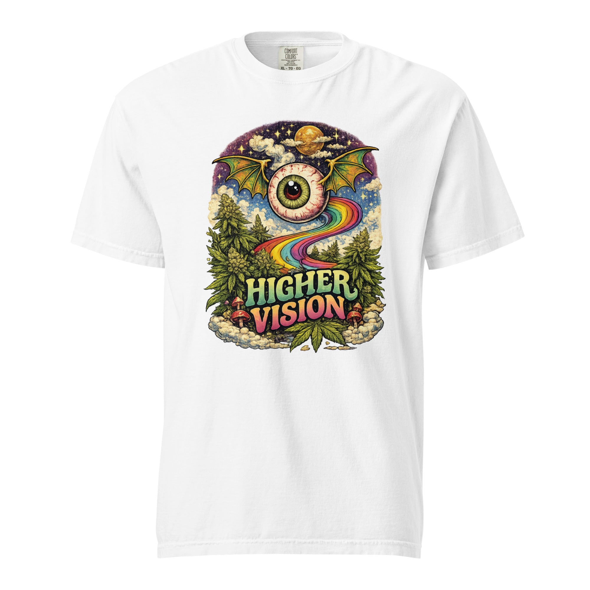 Higher Vision Flying Eye T-Shirt – Retro 60s Psychedelic Cannabis Graphic Tee | Vintage Stoner Art Shirt | Magic Leaf Tees