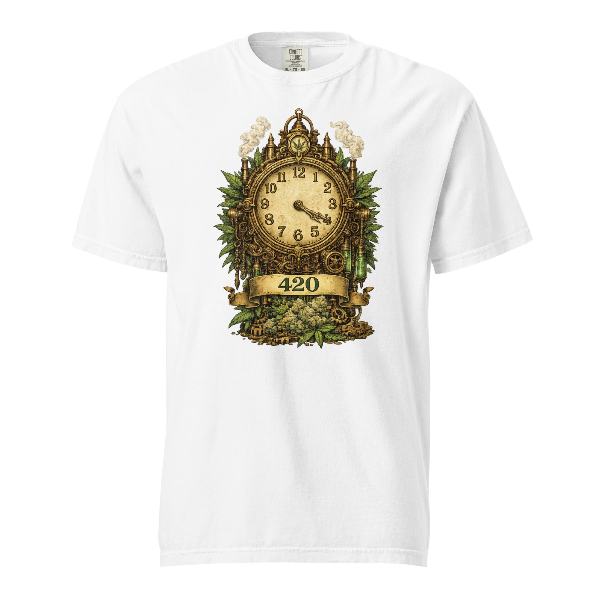 Steampunk 420 Clock T-Shirt – Vintage Cannabis Pocket Watch Graphic Tee | Industrial Weed Art Shirt | Magic Leaf Tees