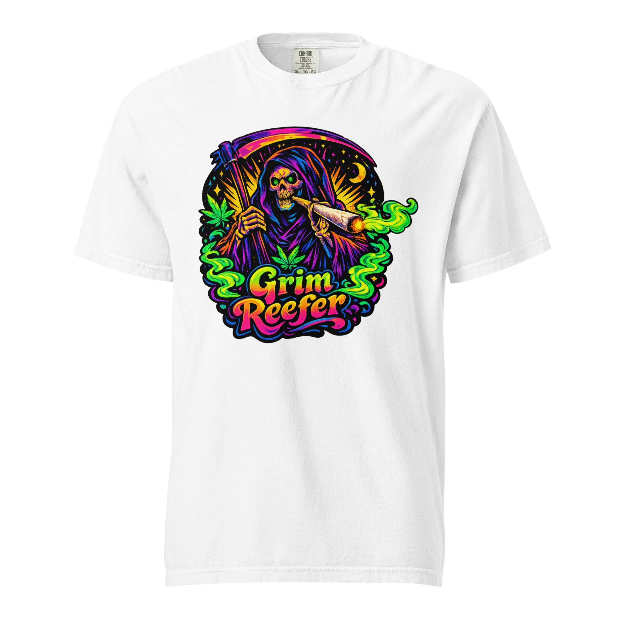 Grim Reefer T-Shirt – 70s Psychedelic Grim Reaper Stoner Graphic Tee | Retro Cannabis Art Shirt