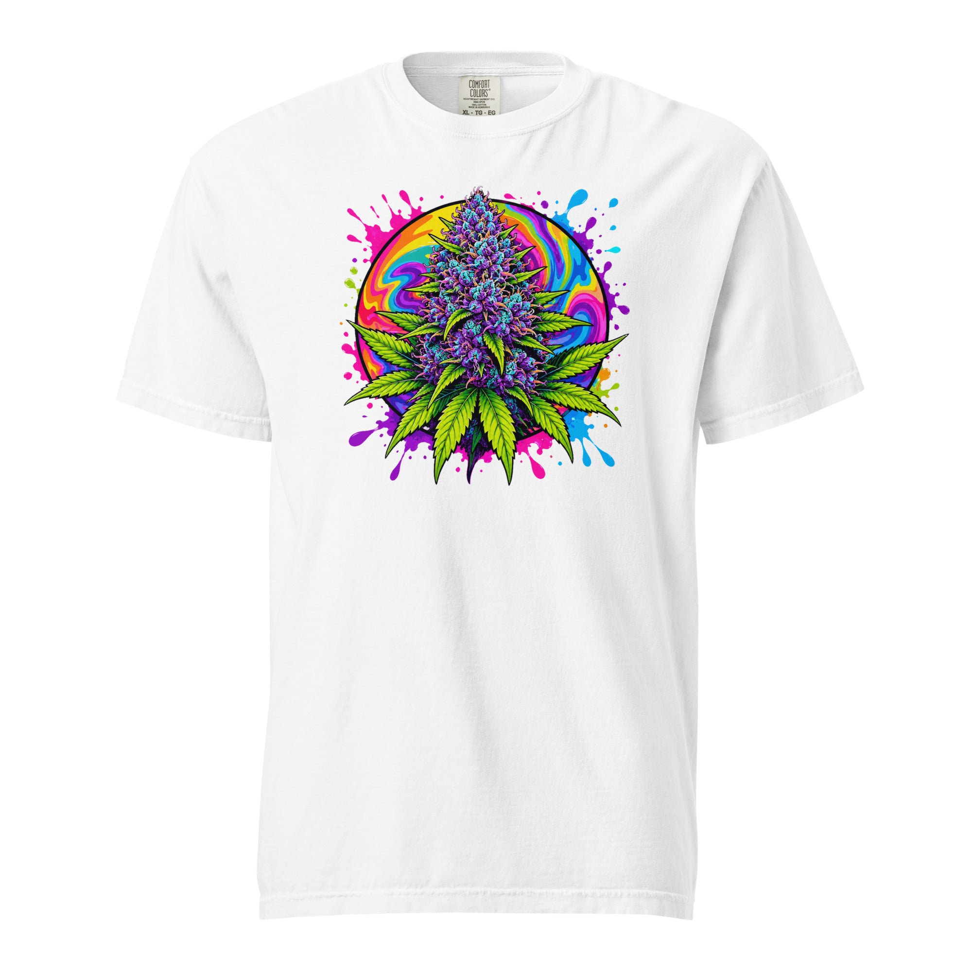 Psychedelic Cannabis Bud T-Shirt, Neon Weed Leaf Graphic Tee, Magic Leaf Tees