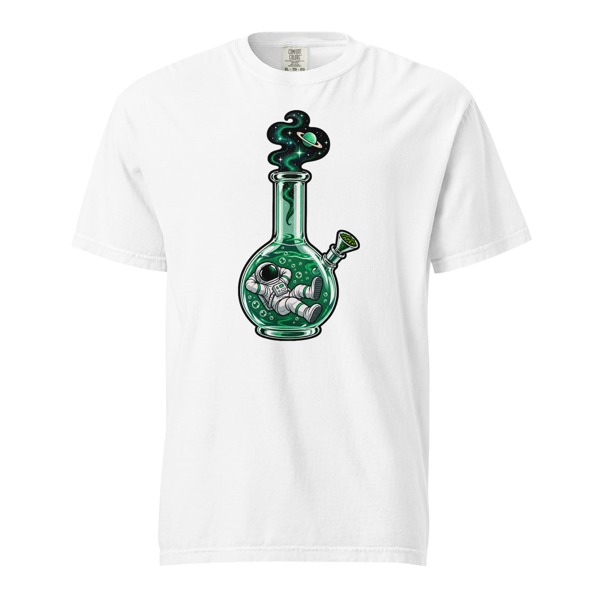 Astronaut Water Pipe T-Shirt, Cosmic Cannabis Graphic Tee, Funny Space 420 Shirt, Magic Leaf Tees