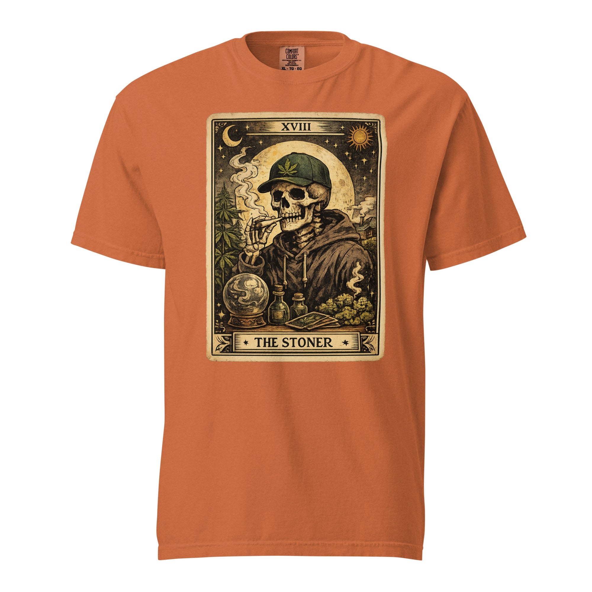 The Stoner Tarot Card T-Shirt | Skeleton Smoking Joint Cannabis Graphic Tee | Vintage Weed Art Shirt | Magic Leaf Tees