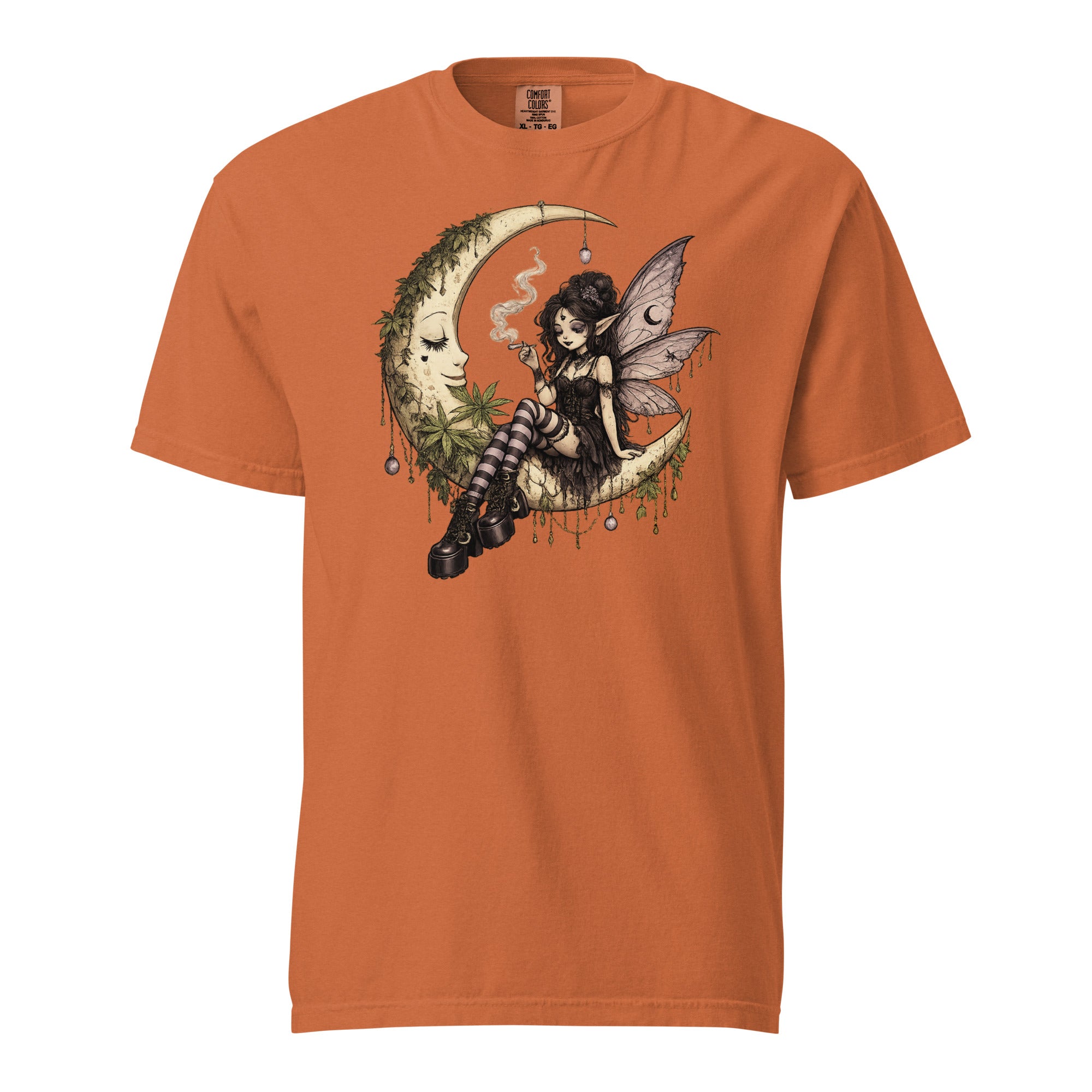 Whimsygoth Weed Fairy Crescent Moon T-Shirt | Gothic Cannabis Fairy Graphic Tee | Magic Leaf Tees