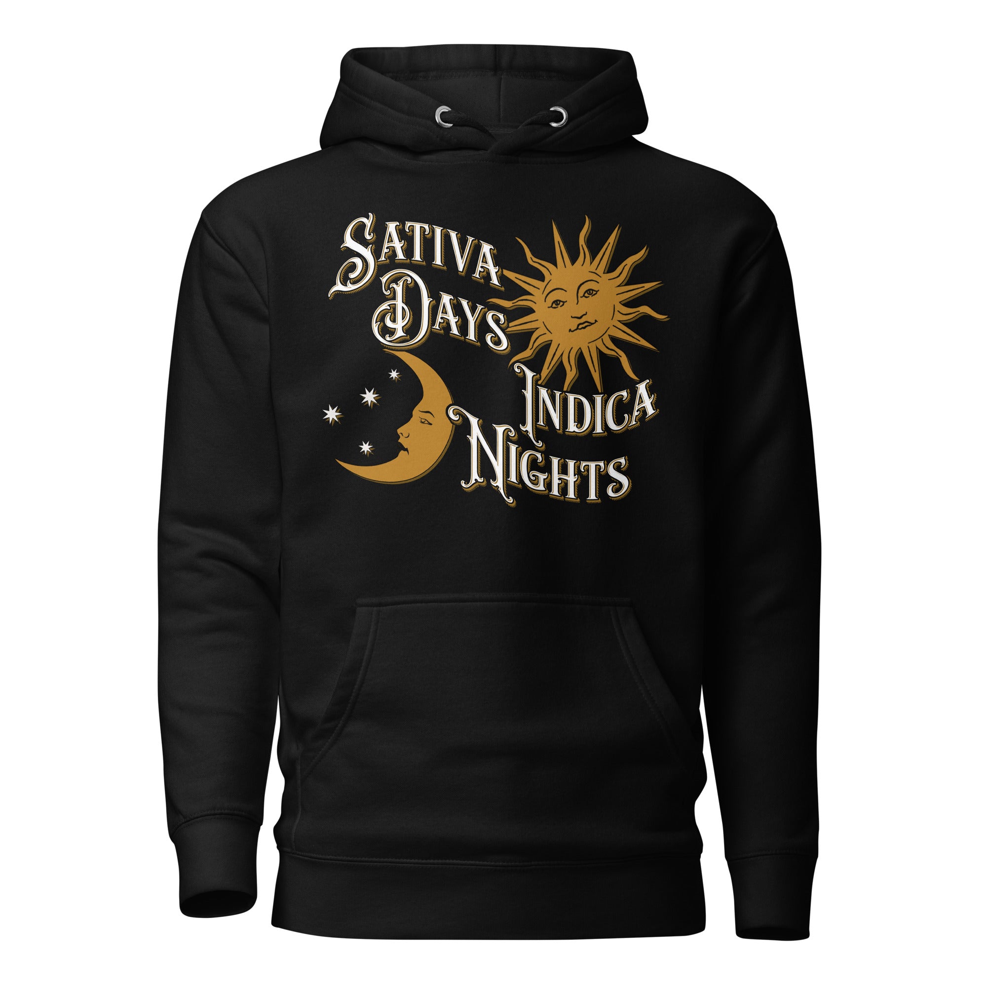 Sativa Days Indica Nights Vintage-Style Cannabis Hoodie – Perfect Weed Hoodie for Stylish Stoners | Magic Leaf Tees