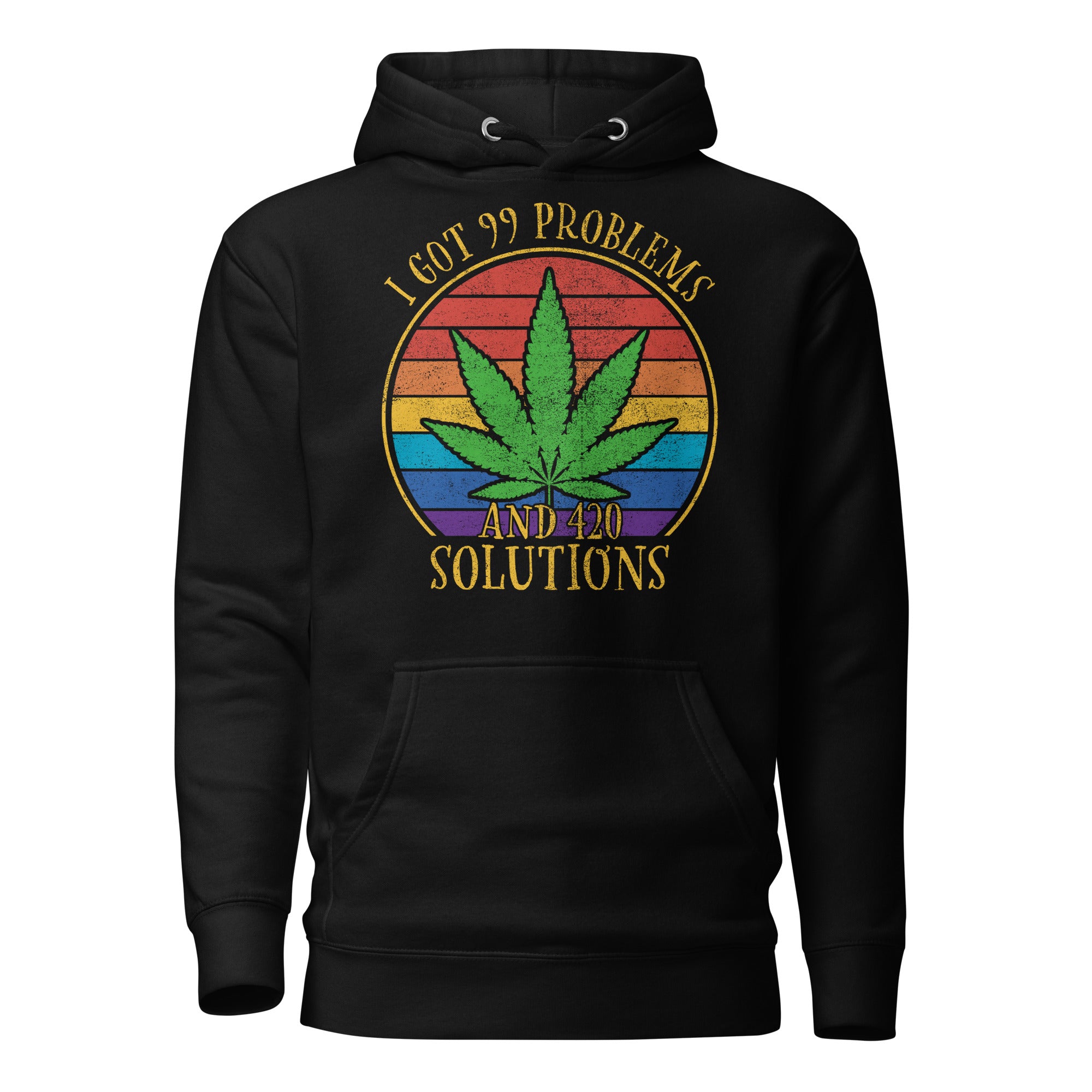 I Got 99 Problems And 420 Solutions Funny Cannabis Hoodie – Retro-Style Weed Hoodie for Stoners | Magic Leaf Tees