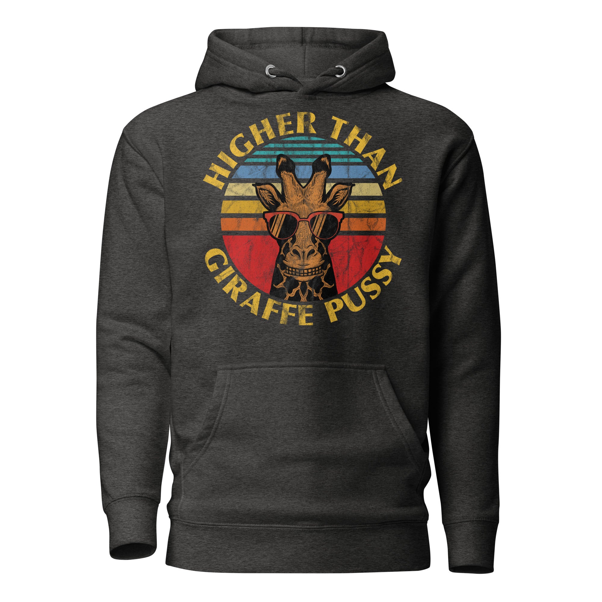 Higher Than Giraffe Pussy Funny Cannabis Hoodie – Retro-Style Weed Hoodie for Stoners | Magic Leaf Tees