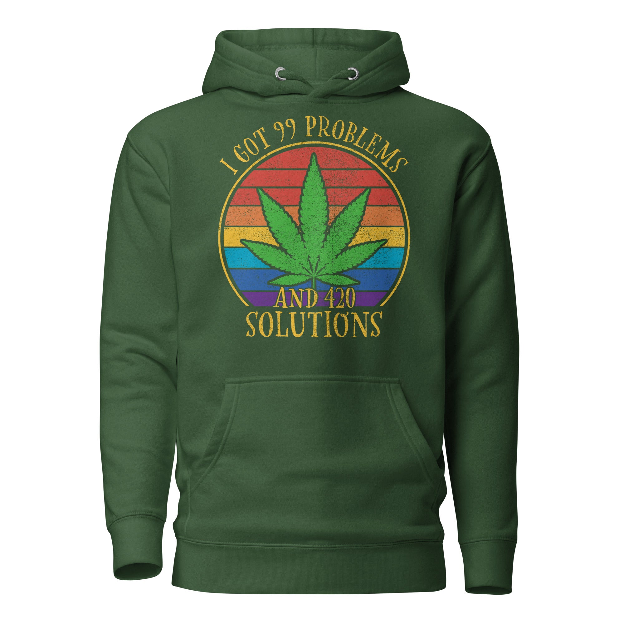 I Got 99 Problems And 420 Solutions Funny Cannabis Hoodie – Retro-Style Weed Hoodie for Stoners | Magic Leaf Tees