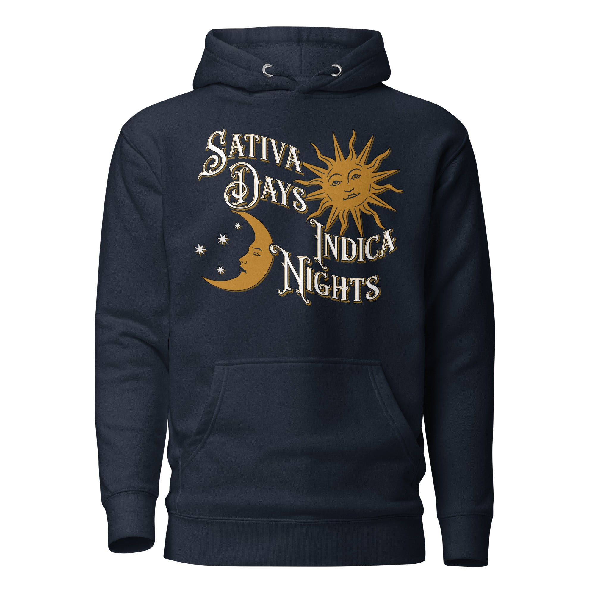 Sativa Days Indica Nights Vintage-Style Cannabis Hoodie – Perfect Weed Hoodie for Stylish Stoners | Magic Leaf Tees