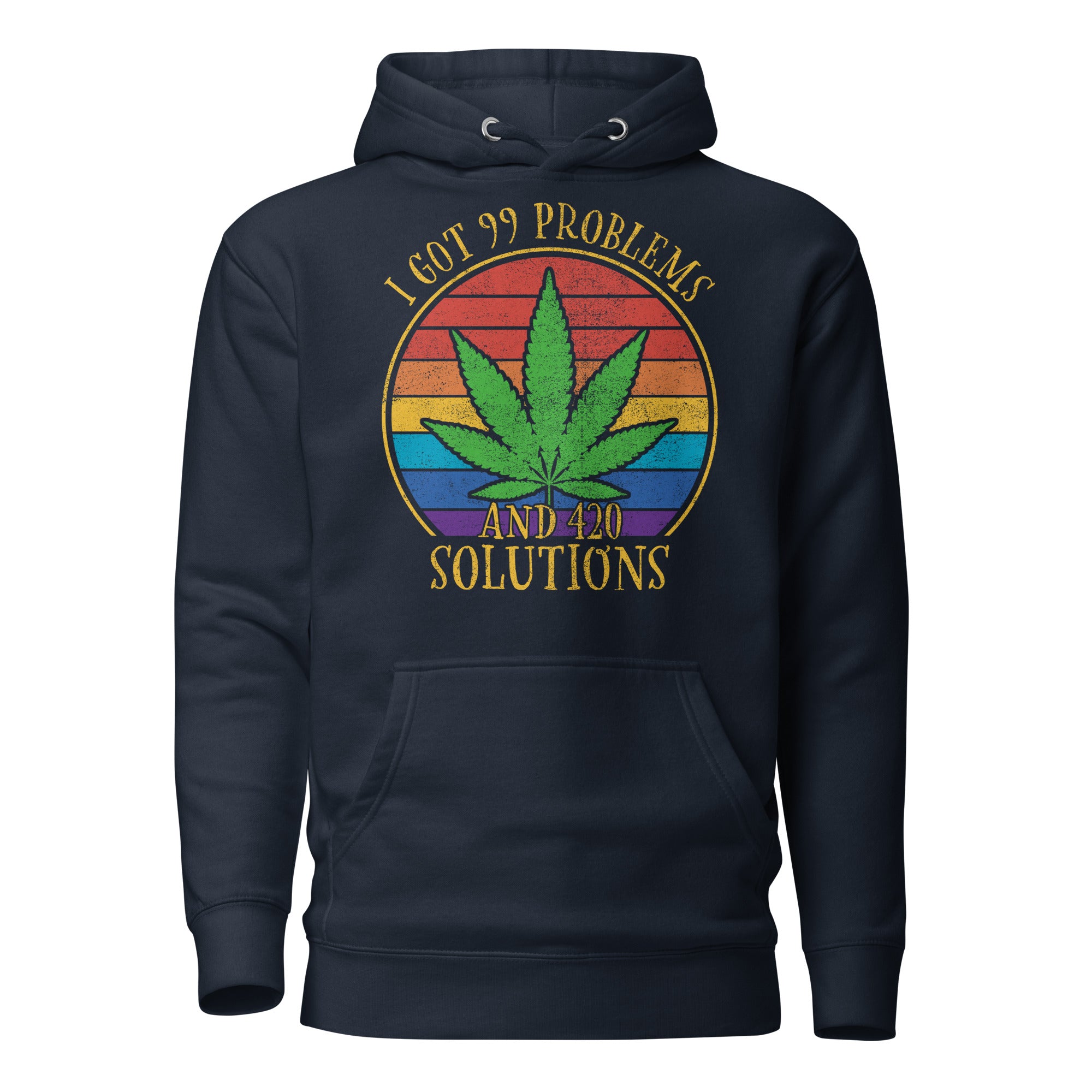 I Got 99 Problems And 420 Solutions Funny Cannabis Hoodie – Retro-Style Weed Hoodie for Stoners | Magic Leaf Tees