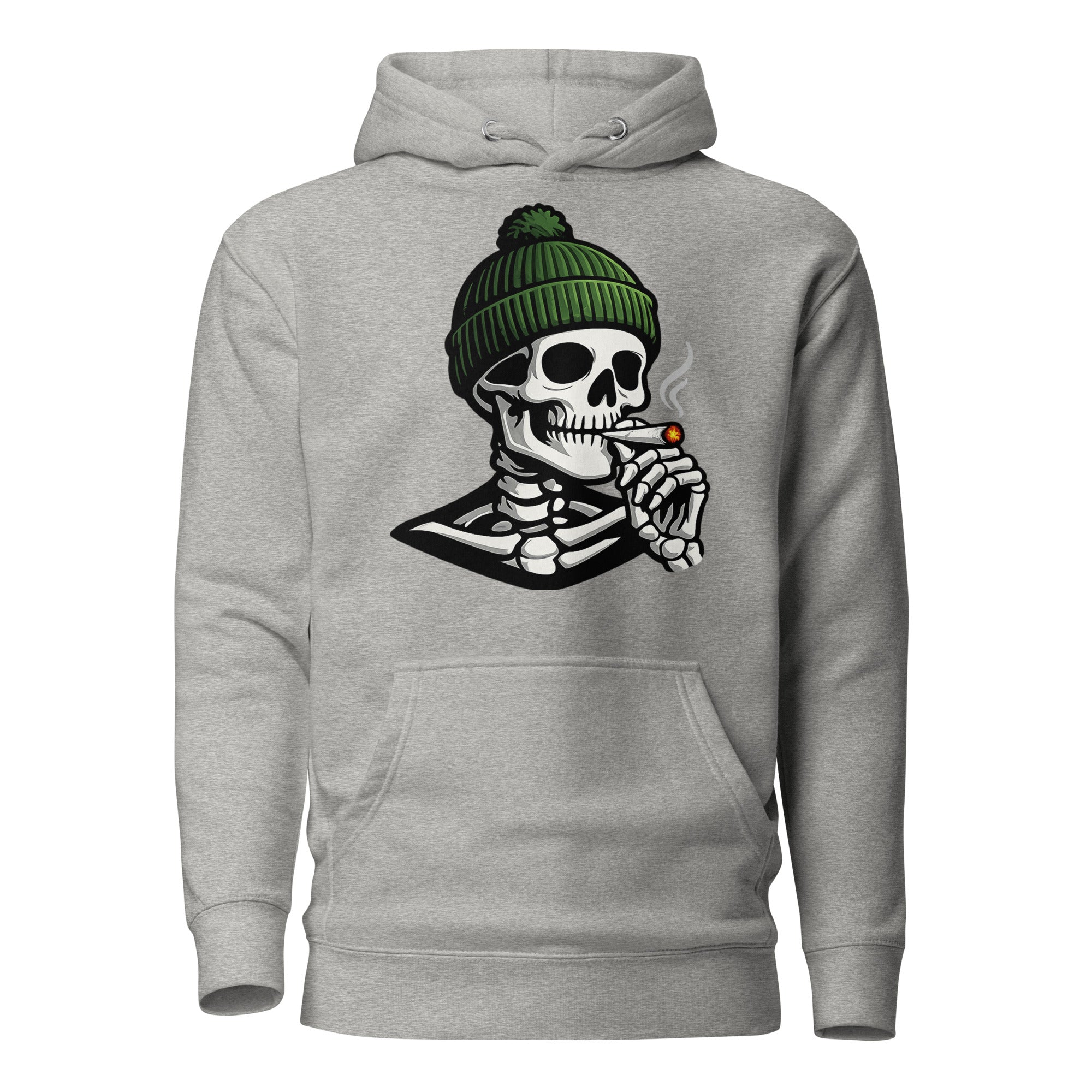 Skeleton Toque Hoodie, Funny Stoner Skull Hoodie, Cannabis Smoking Skeleton 420 Pullover