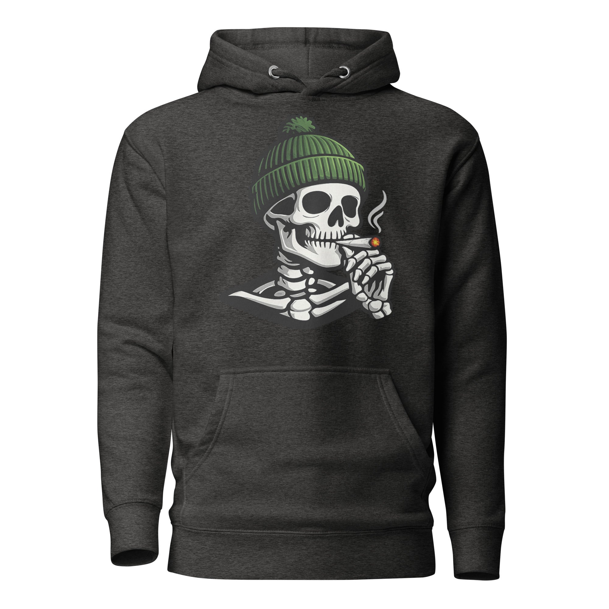 Skeleton Toque Hoodie, Funny Stoner Skull Hoodie, Cannabis Smoking Skeleton 420 Pullover