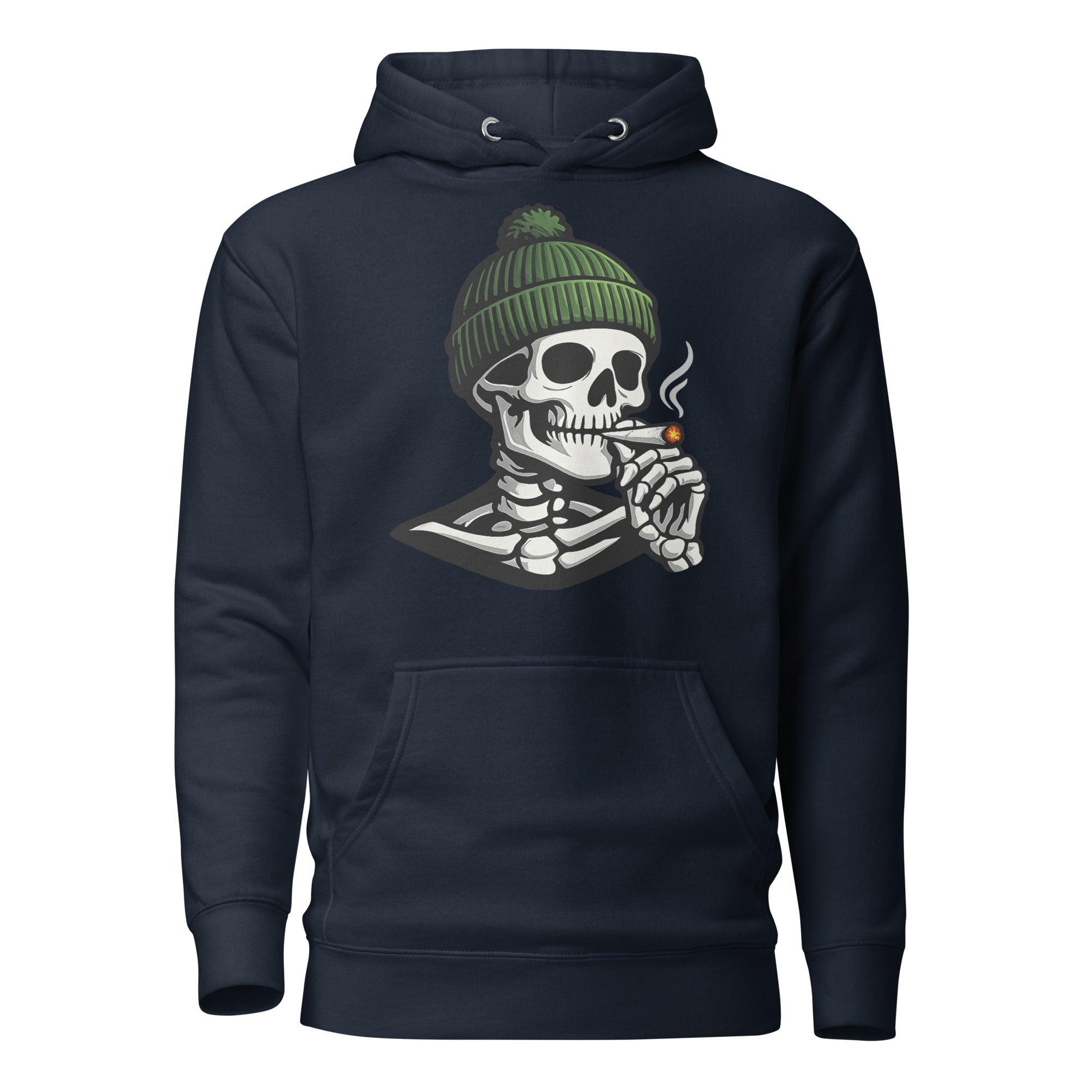 Skeleton Toque Hoodie, Funny Stoner Skull Hoodie, Cannabis Smoking Skeleton 420 Pullover