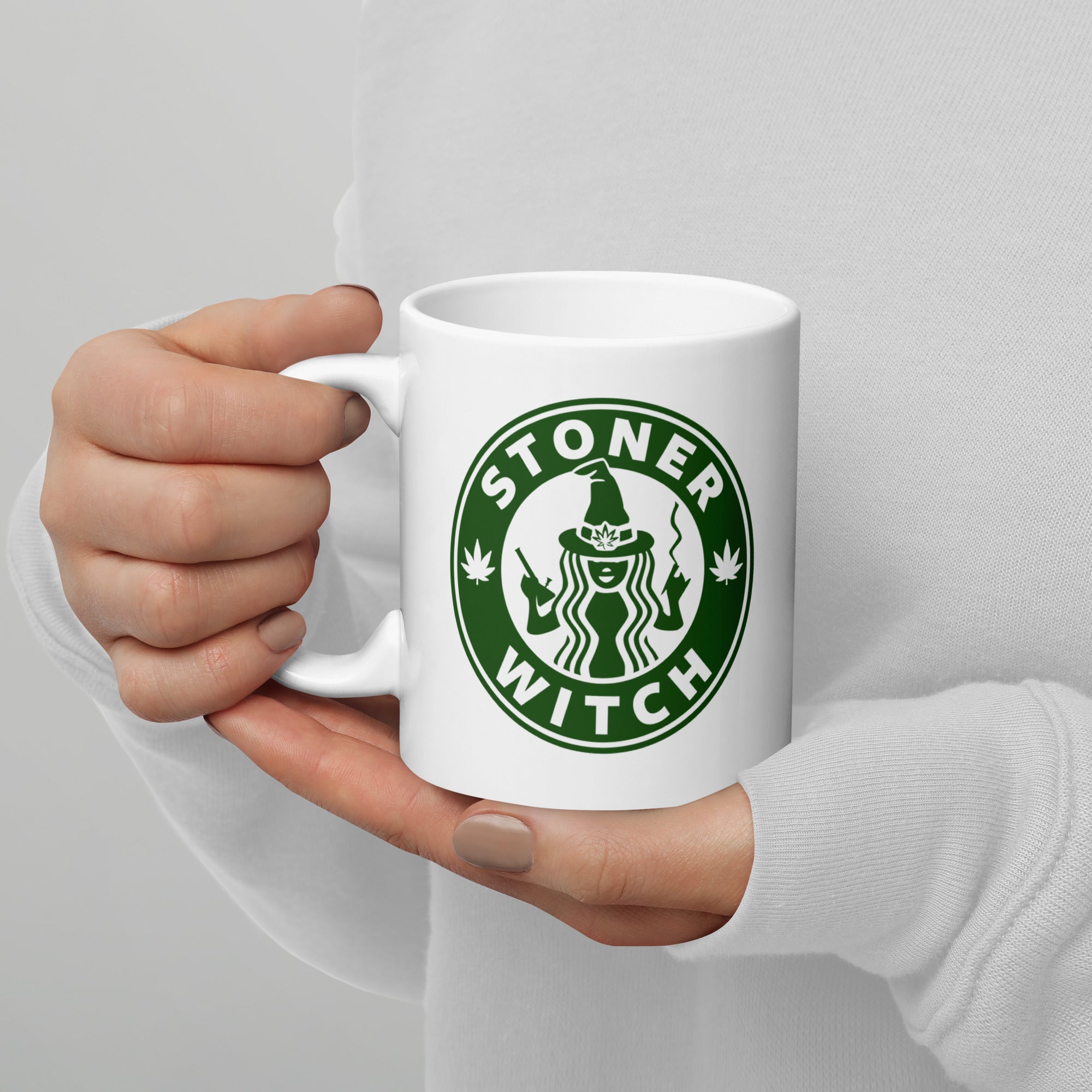 Stoner Witch Coffee Mug | Witchy Cannabis Coffee Lover Mug | Magic Leaf Tees