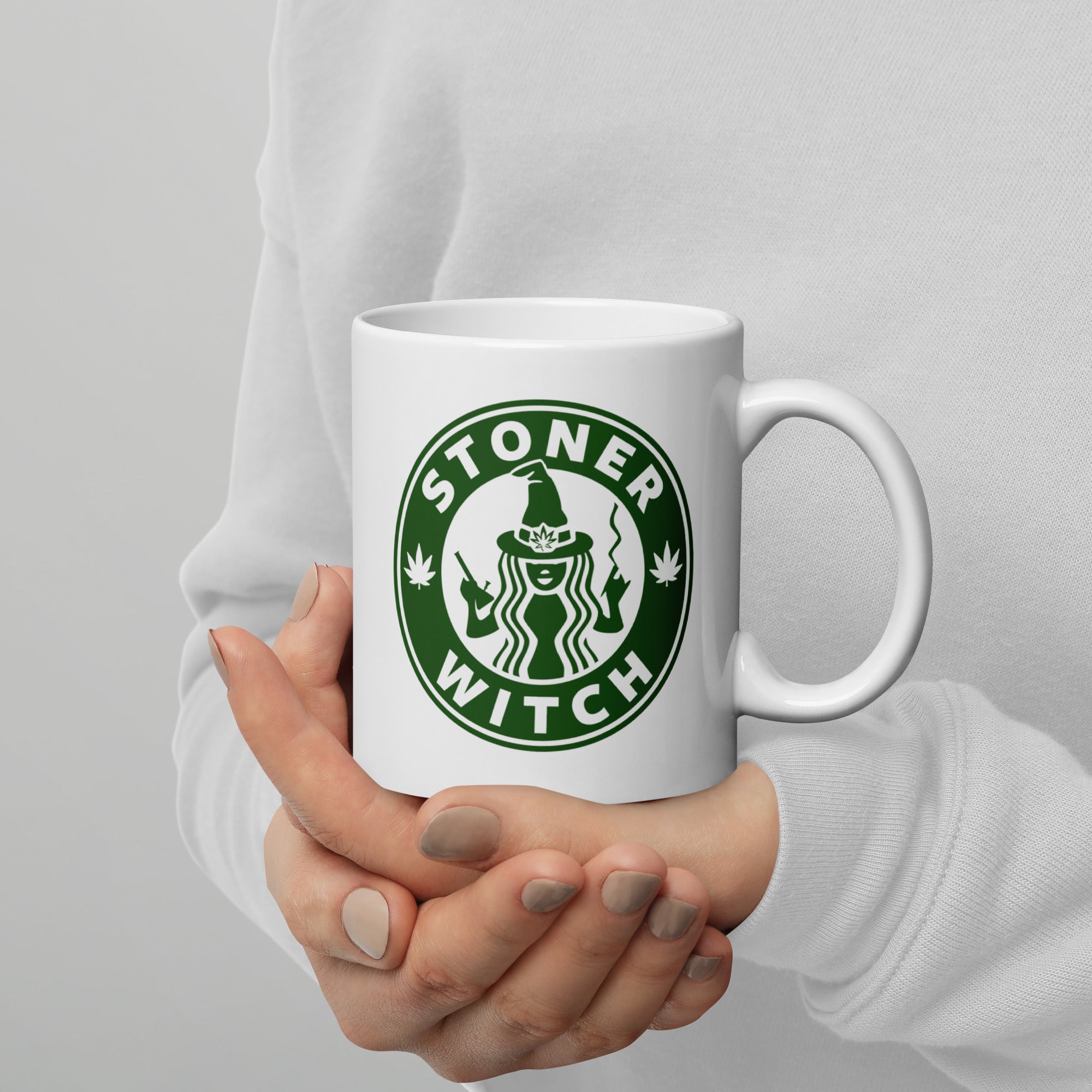 Stoner Witch Coffee Mug | Witchy Cannabis Coffee Lover Mug | Magic Leaf Tees