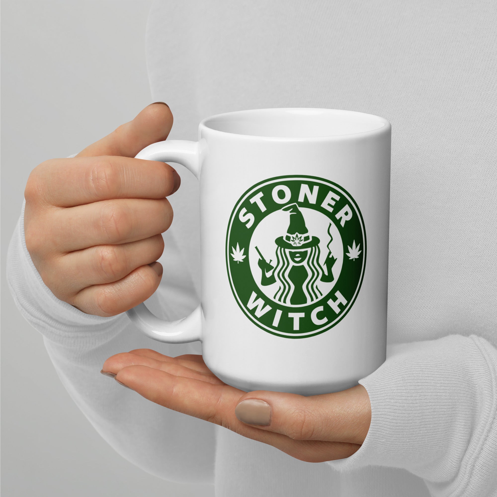 Stoner Witch Coffee Mug | Witchy Cannabis Coffee Lover Mug | Magic Leaf Tees