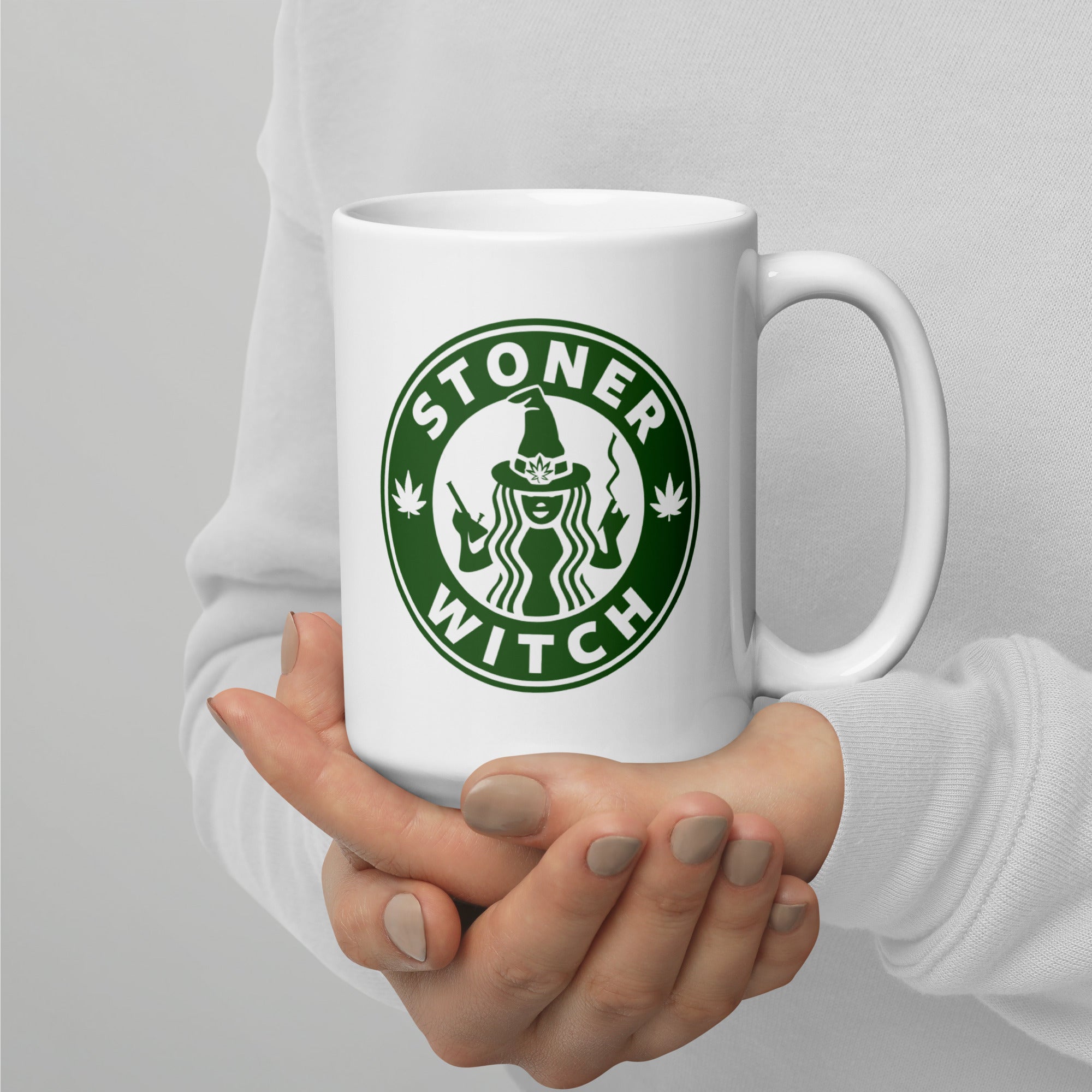 Stoner Witch Coffee Mug | Witchy Cannabis Coffee Lover Mug | Magic Leaf Tees