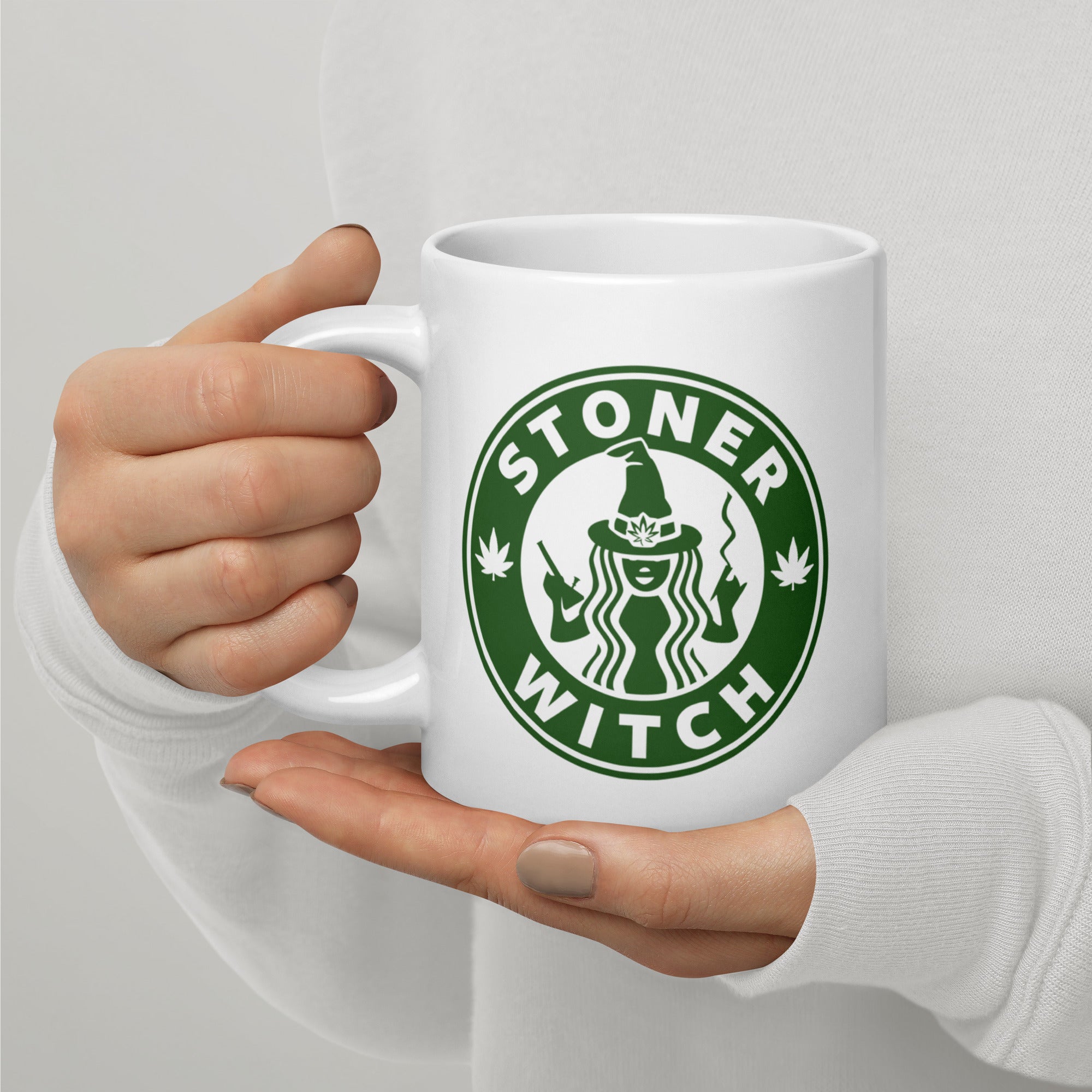 Stoner Witch Coffee Mug | Witchy Cannabis Coffee Lover Mug | Magic Leaf Tees