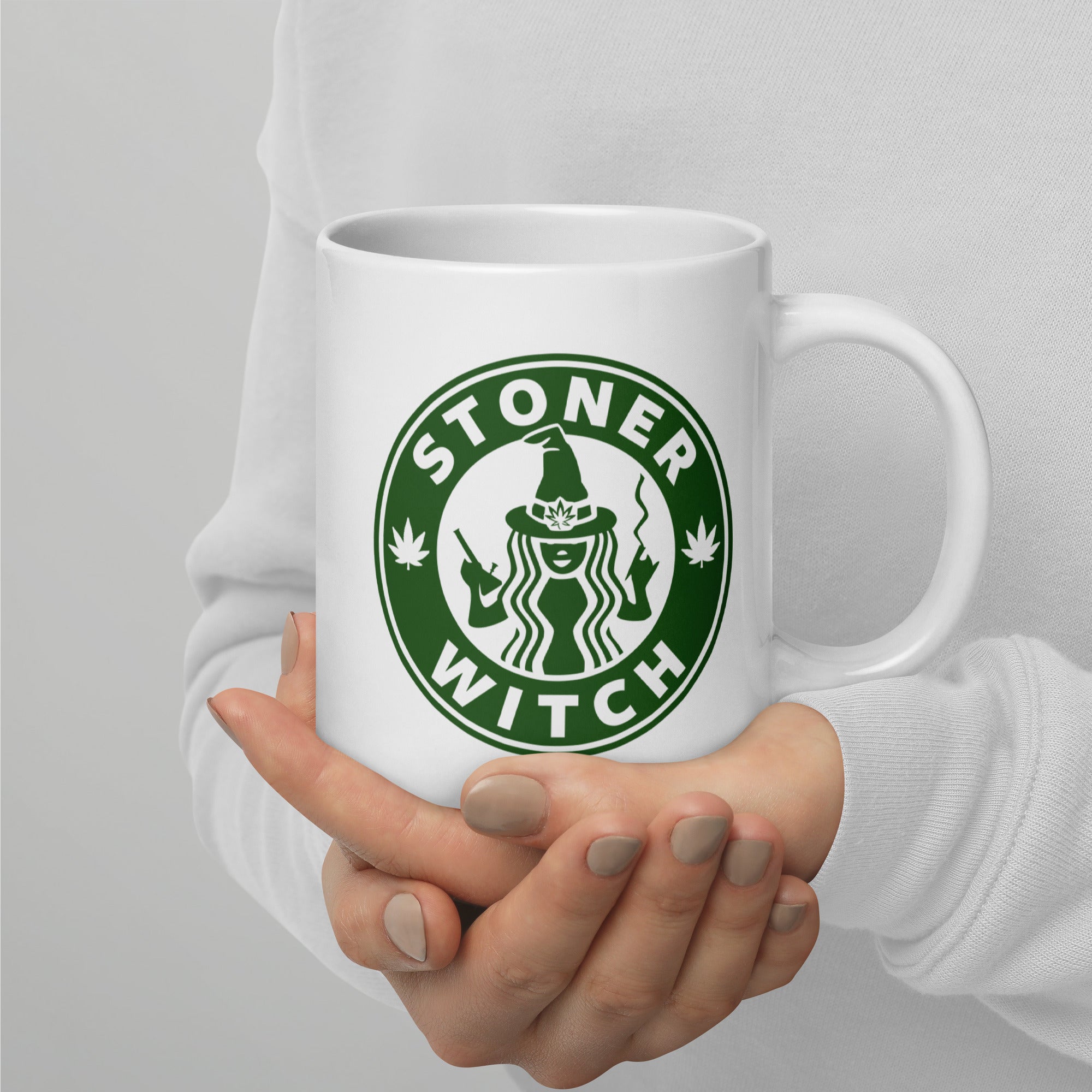 Stoner Witch Coffee Mug | Witchy Cannabis Coffee Lover Mug | Magic Leaf Tees