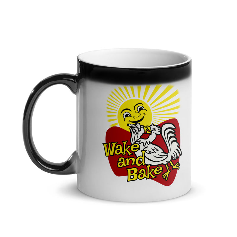 Wake And Bake Pot Smoking Rooster Glossy Magic Mug