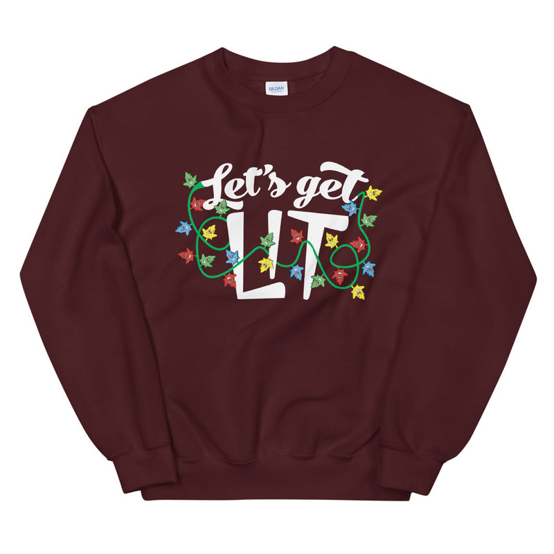 Let's Get Lit Funny Christmas Stoner Maroon Sweater Sweatshirt - Magic Leaf Tees