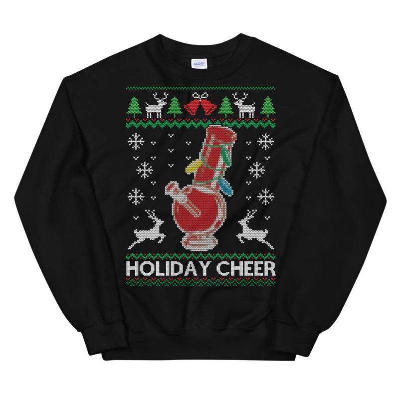 Ugly Christmas Sweater Holiday Cheer Stoner Bong Black Jumper Sweatshirt - Magic Leaf Tees