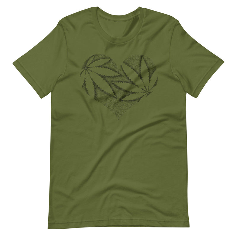Stipple Shaded Marijuana Leaf Heart T-Shirt - Magic Leaf Tees