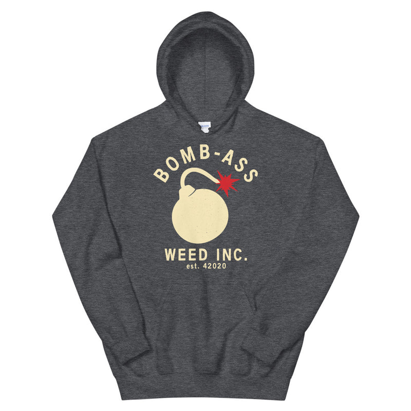 Bomb-Ass Weed Inc. Funny 420 Dark Grey Unisex Hoodie - Magic Leaf Tees