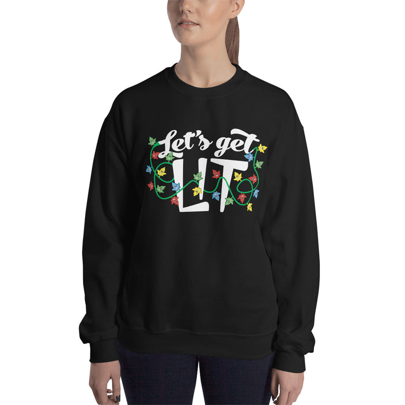 Let's Get Lit Funny Christmas Stoner Black Sweater Sweatshirt - Magic Leaf Tees